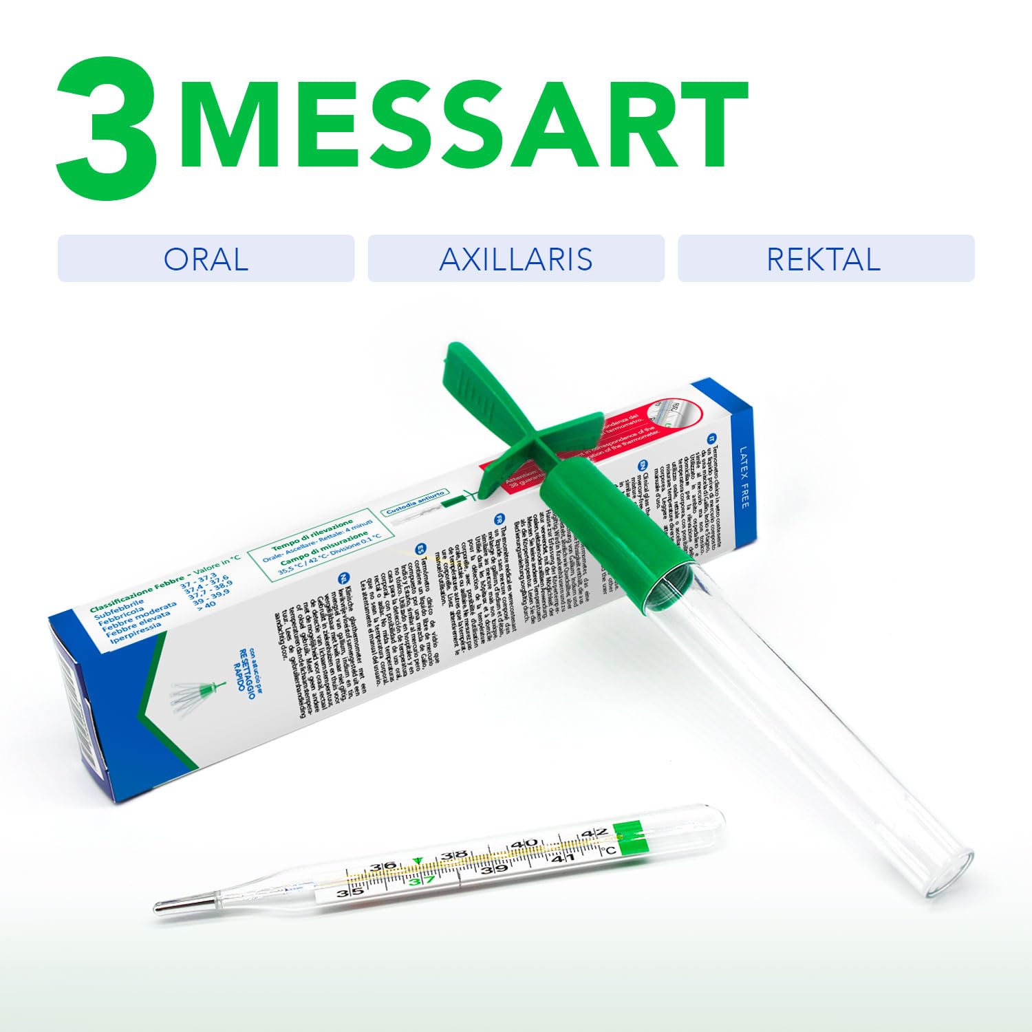 AIESI Klinisches analoges Glasthermometer ohne Quecksilber für Erwachsene und Kinder Ecotherm, mit Etui für schnelle Nullstellung, ökologisch, 24 Monate Garantie – Bild 5