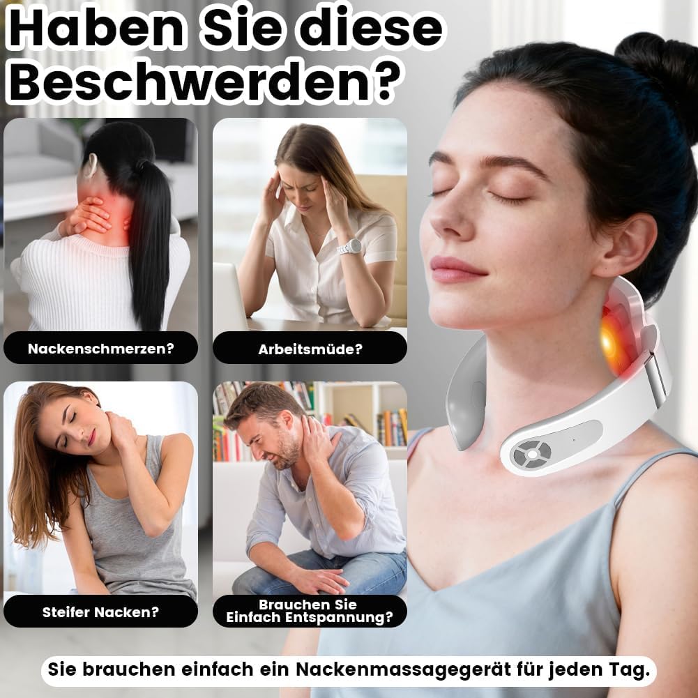 Nackenmassagegerät, intelligente Sprachansagen, Nackenmassagegerät mit 42 °C Wärmetherapie, 5 Modi, 15 Intensitätsstufen, tragbares elektrisches Massagegerät für Zuhause, Büro, Reisen – Bild 7