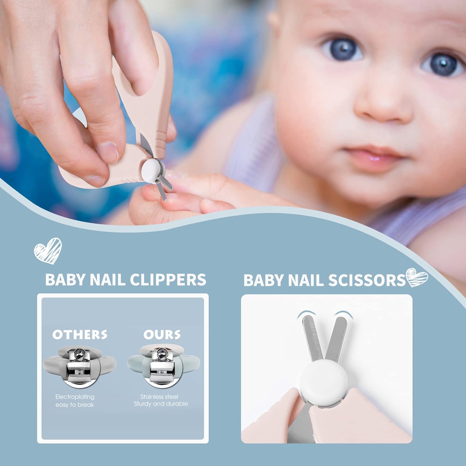 Baby 6-in-1-Pflegeset, Haarbürste und Kamm aus Naturholz, Nagelschere, Nagelfeile und Pinzette für Kinder und Neugeborene in süßer Geschenkverpackung – Bild 3