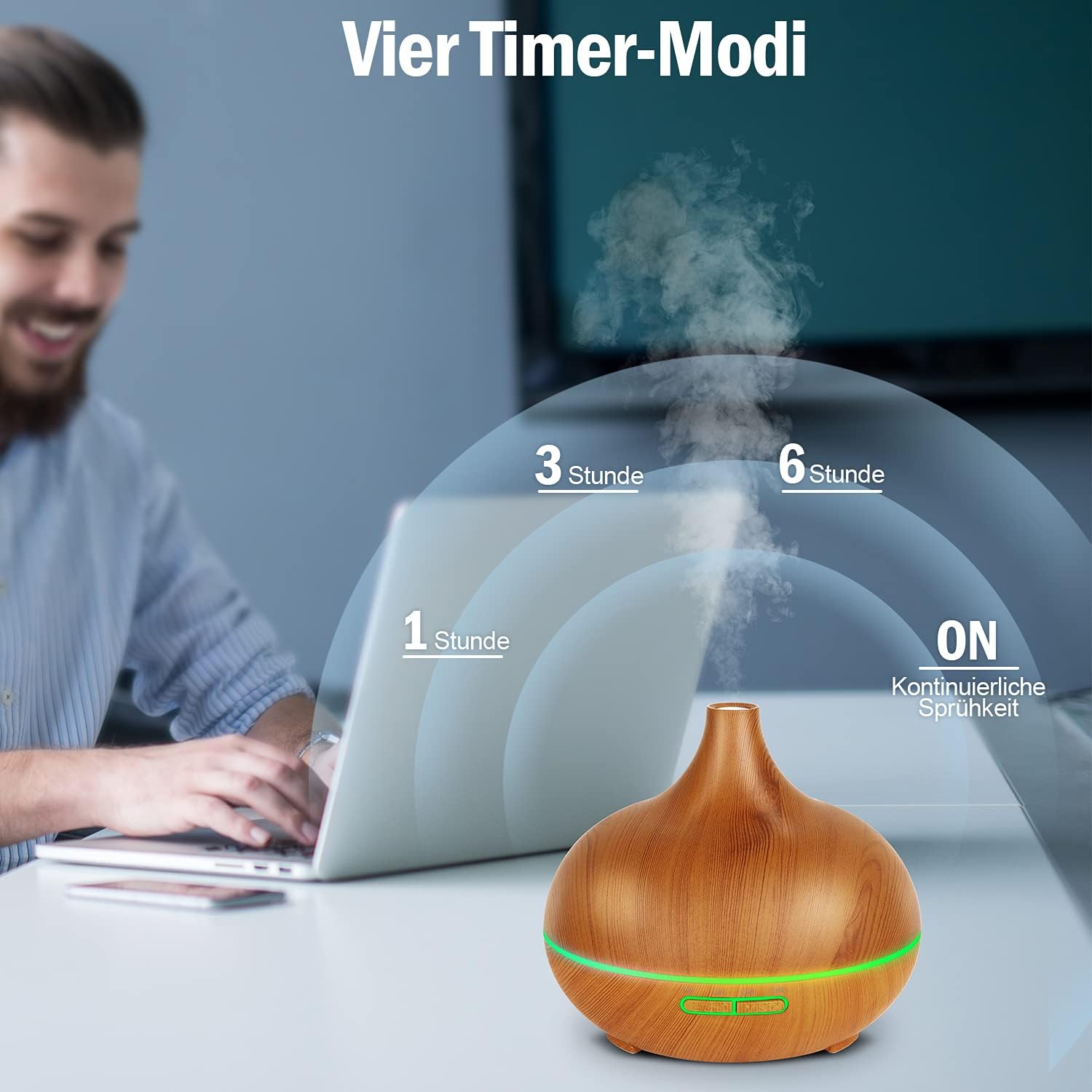 Aromadiffusor für ätherische Öle, 550 ml Duftdiffusor, BPA-freier Aromatherapie-Luftbefeuchter mit 4 Timer-Einstellungen für Zuhause, Büro, Yoga – Bild 2