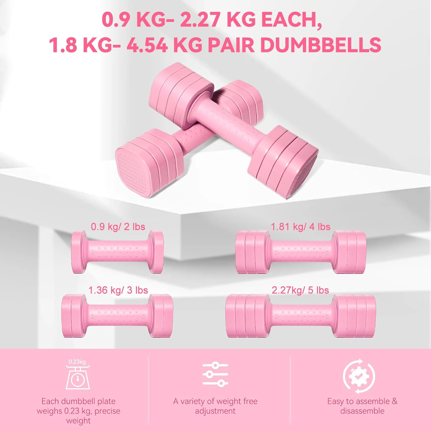 Passer 4,54 kg Hanteln verstellbar, 4-in-1 Hanteln verstellbar für Damen Herren, Hantel-Set, Hantel-Set, Hantel-Set für Zuhause, Fitnessstudio, Training, Krafttraining, Workout – Bild 2