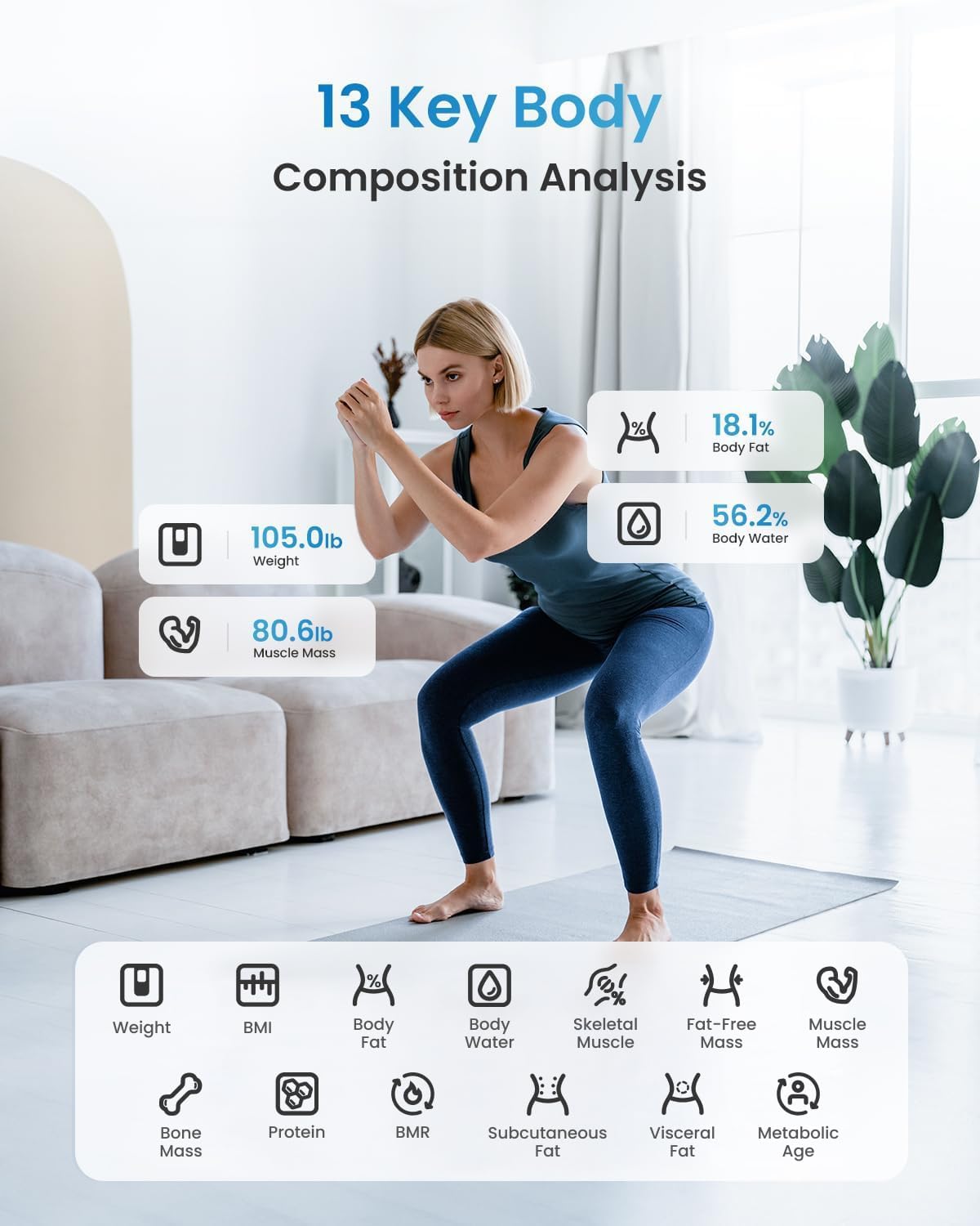 RENPHO Personenwaagen Körperfettwaage Digitale Waage mit App, Bluetooth Körperanalysewaage Smart Waage für Körperfett, BMI, Muskelmasse, Protein, BMR, Rot, Elis 1 – Bild 4