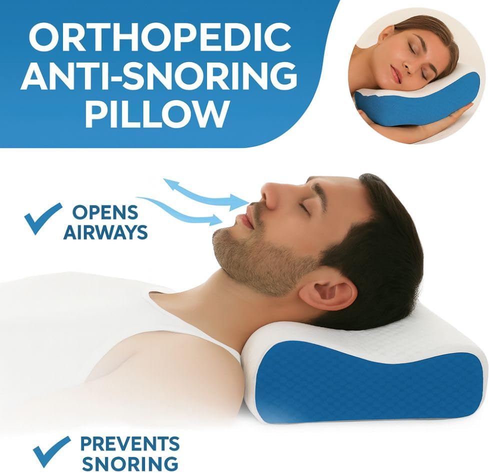 Orthopädisches Anti-Schnarch-Kissen 60 x 40 x 12 cm – ergonomisches Memory-Schaum-Nackenkissen gegen Schnarchen – Kissen für Seiten- und Rückenschläfer, abnehmbarer Bezug, atmungsaktiv und antiallergisch – Bild 4