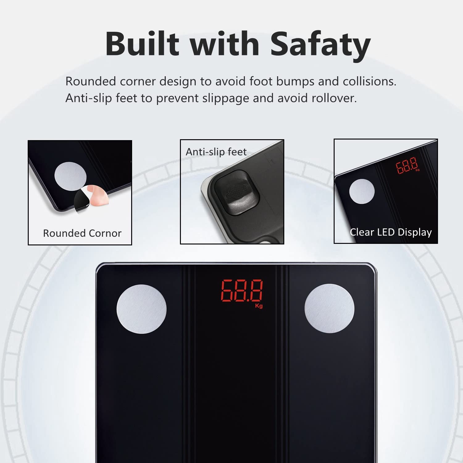 Körperfettwaage Digitale Personenwaage mit App, Smartwaage Bluetooth Körperanalysewaage mit Körperzusammensetzungsfunktion, 150 kg/330 LB, 26 x 26 cm, LED-Anzeige (Schwarz) – Bild 4
