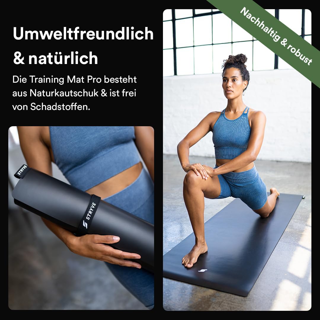 STRYVE Training Mat Pro – Yogamatte rutschfest – Yogamatte aus Naturkautschuk & PU – Trainingsmatte, Fitnessmatte & Sportmatte für Home Gym, Pilates, Yoga & HIIT – 5 mm Gymnastikmatte groß (181 x 61 cm) – Bild 4