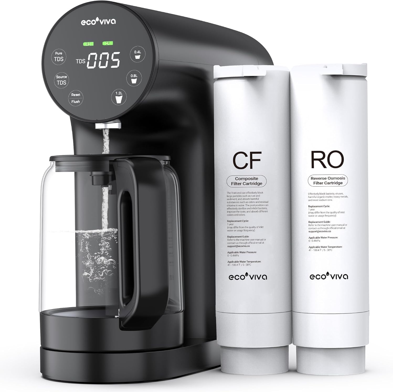 Ecoviva WP-RO-200G Tischosmoseanlage, Trinkwasser-Umkehrosmoseanlage mit 5-stufiger Filterung, Echtzeit-TDS-Monitor, 3:1 Reinheit zum Abfluss, mobiler Umkehrosmose-Wasserfilter, keine Installation