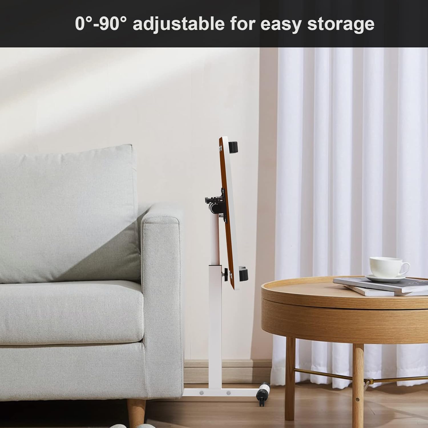 Kleiner Klapptisch, Beistelltisch auf Rollen, höhenverstellbar, Computertisch, mobiler Stehtisch, ergonomisch 360° drehbar (weiß, 60 x 40 x 61-95 cm) – Bild 7