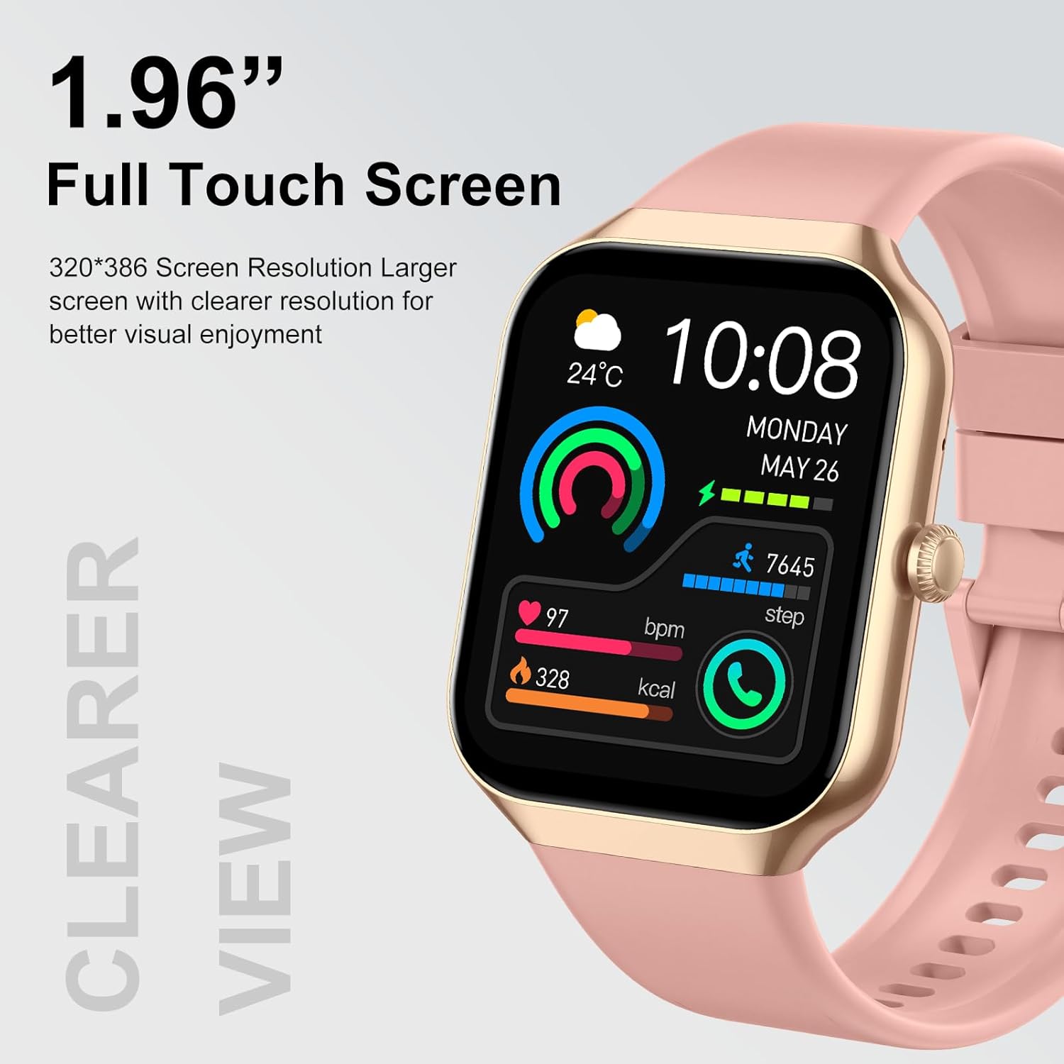 Smartwatch Damen Herren mit Telefonfunktion, 1,96 Zoll Fitnessuhr mit Herzfrequenz SpO2 Schlafmonitor Schrittzähleruhr IP68 Wasserdicht Smartwatch mit 113+ Sportmodi, Sportuhr für Android iOS – Bild 2