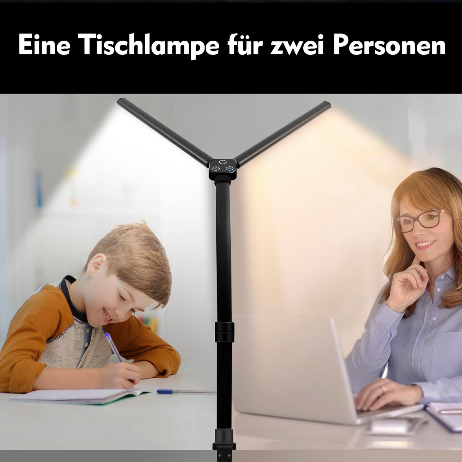 Doppelkopf-Schreibtischlampe LED dimmbar, 24 W 80 cm Schreibtischlampe, klemmbares Heimbüro, Tageslichtlampe Schreibtischlampe, Schwanenhals-Bürotischlampe schwarz, Augenschutz-Monitorlampe – 5 Farbmodi – Bild 9