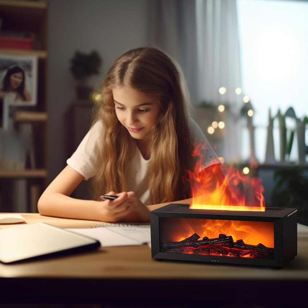 Flammen-Aroma-Diffusor, Diffusor für ätherische Öle mit 7-Farben-Licht, Luftbefeuchter, Flammenverteiler mit Fernbedienung, Duftöl-Diffusor mit Timer, wasserlose automatische Abschaltung für Zuhause, Büro, Yoga – Bild 7