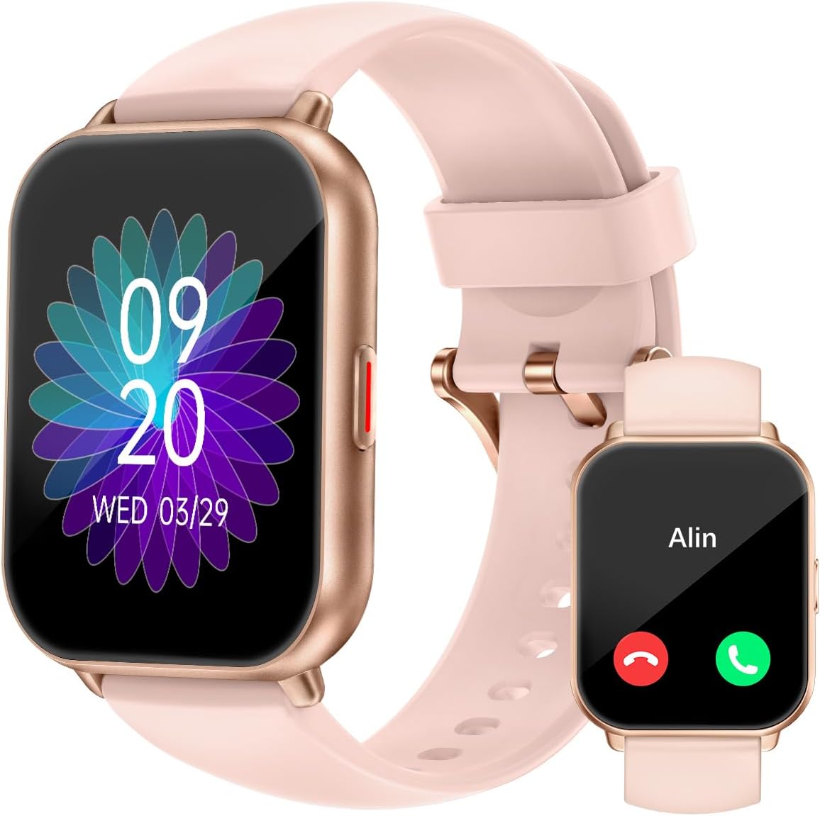 RUIMEN Smartwatch mit Telefonfunktion, Smartwatch für Damen, 1,85 Zoll HD-Bildschirm, Fitnessuhr mit SpO2-Überwachung, Herzfrequenzmesser, Schlafmonitor, Schrittzähleruhr, 110+ Trainingsmodi für Android iOS (2 Bänder)