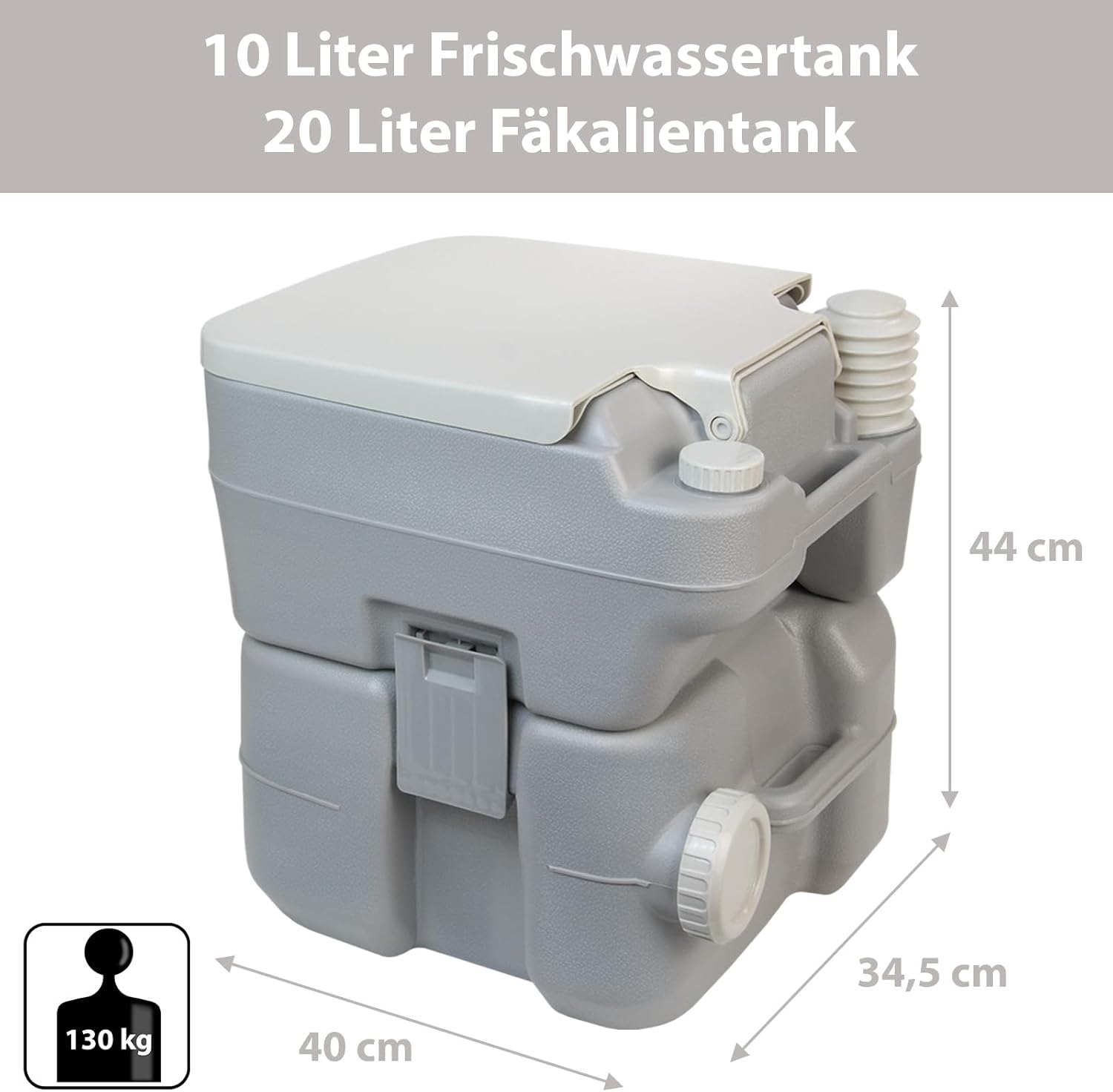 Montafox Campingtoilette 20 L, bequeme Sitzhöhe, tragbare Reisetoilette bis 130 kg, Wohnwagen, Wohnmobil, Wohnmobil – Bild 2
