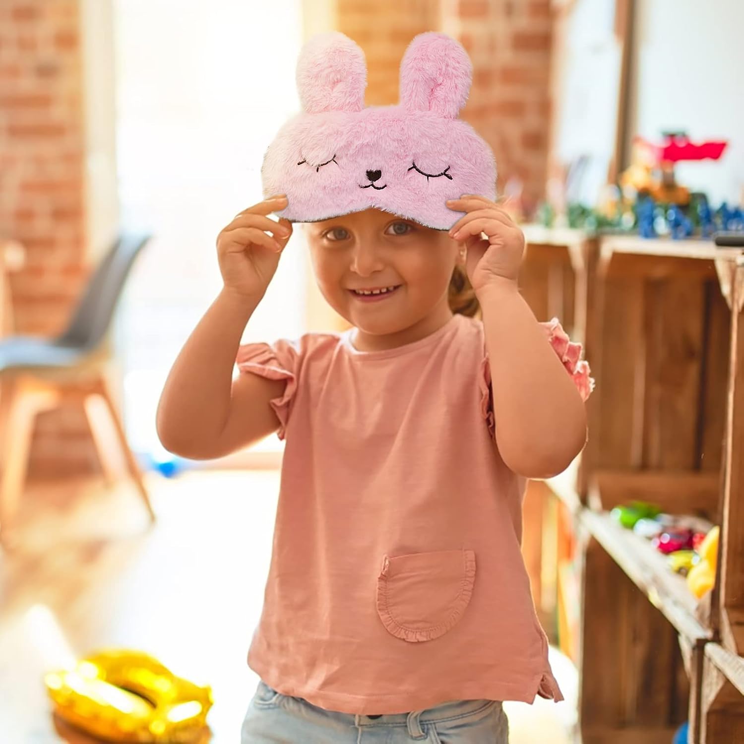 Ulife Mall Lustige 3D-Schlafmaske mit niedlichem Kaninchen, Plüsch-Schlafmaske, Augenbinde zum Schlafen, Reisen, Augenmaske mit verstellbarem Gummiband, Schlafmasken, Augenabdeckung für Kinder, Mädchen, Jungen, Frauen, Rosa – Bild 3