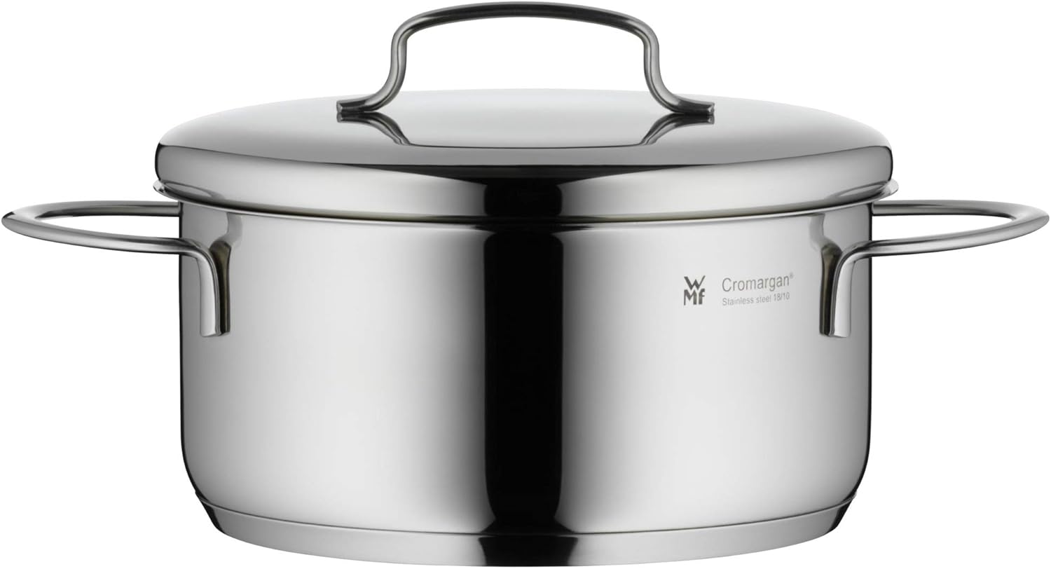 WMF Mini-Kochtopf klein 16 cm, Metalldeckel, Induktions-Grilltopf 1,5 l Volumen, Topf 16 cm, Cromargan-Edelstahl poliert, stapelbar, für kleine Portionen Single-Haushalte