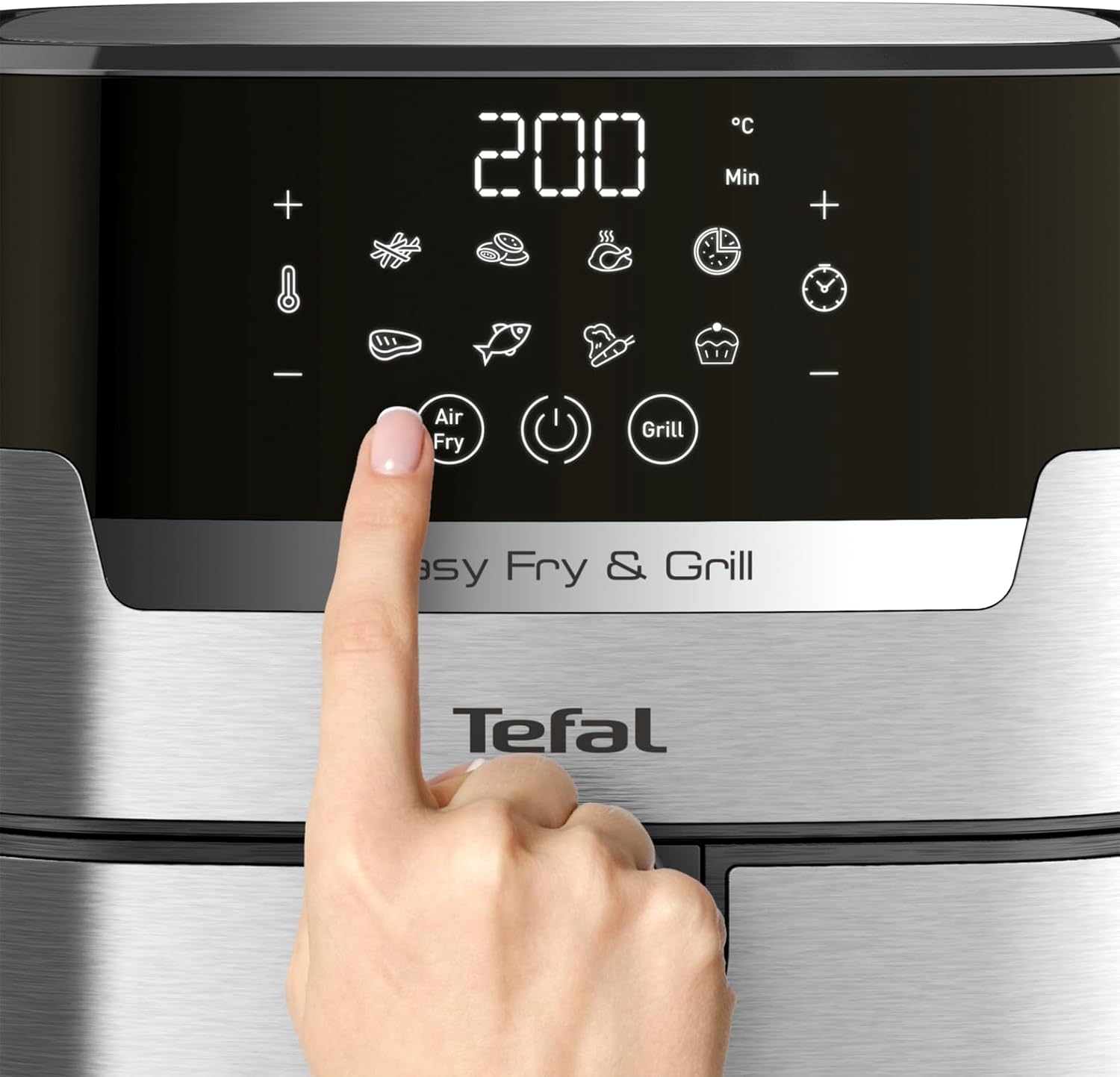 Tefal Easy Fry & Grill Heißluftfritteuse, 2-in-1-Technologie, Heißluftfritteuse und Grill, digitales Display, 4,6 Liter für 6 Portionen, 8 Kochprogramme, energiesparend, kein Öl, Edelstahl, XL-Volumen, EY505D – Bild 10
