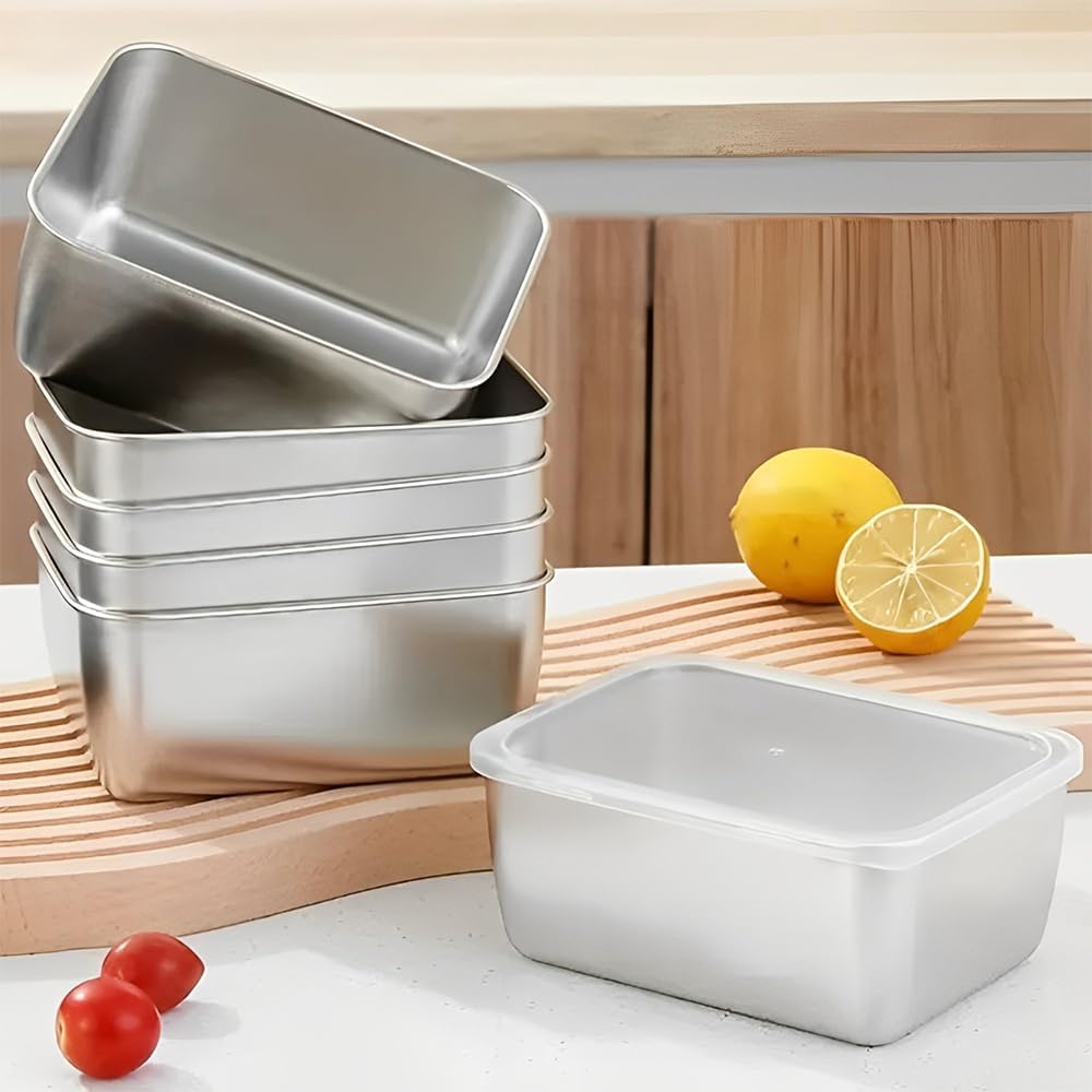 6 Stück Frischhaltedosen aus Edelstahl mit Deckel, 500 ml, stapelbare Meal-Prep-Boxen, Edelstahlbehälter mit Deckel, wiederverwendbare Gefrierbehälter, Vorratsdosen, spülmaschinenfest und gesund, 13,5 x 10,5 x 5 cm – Bild 6