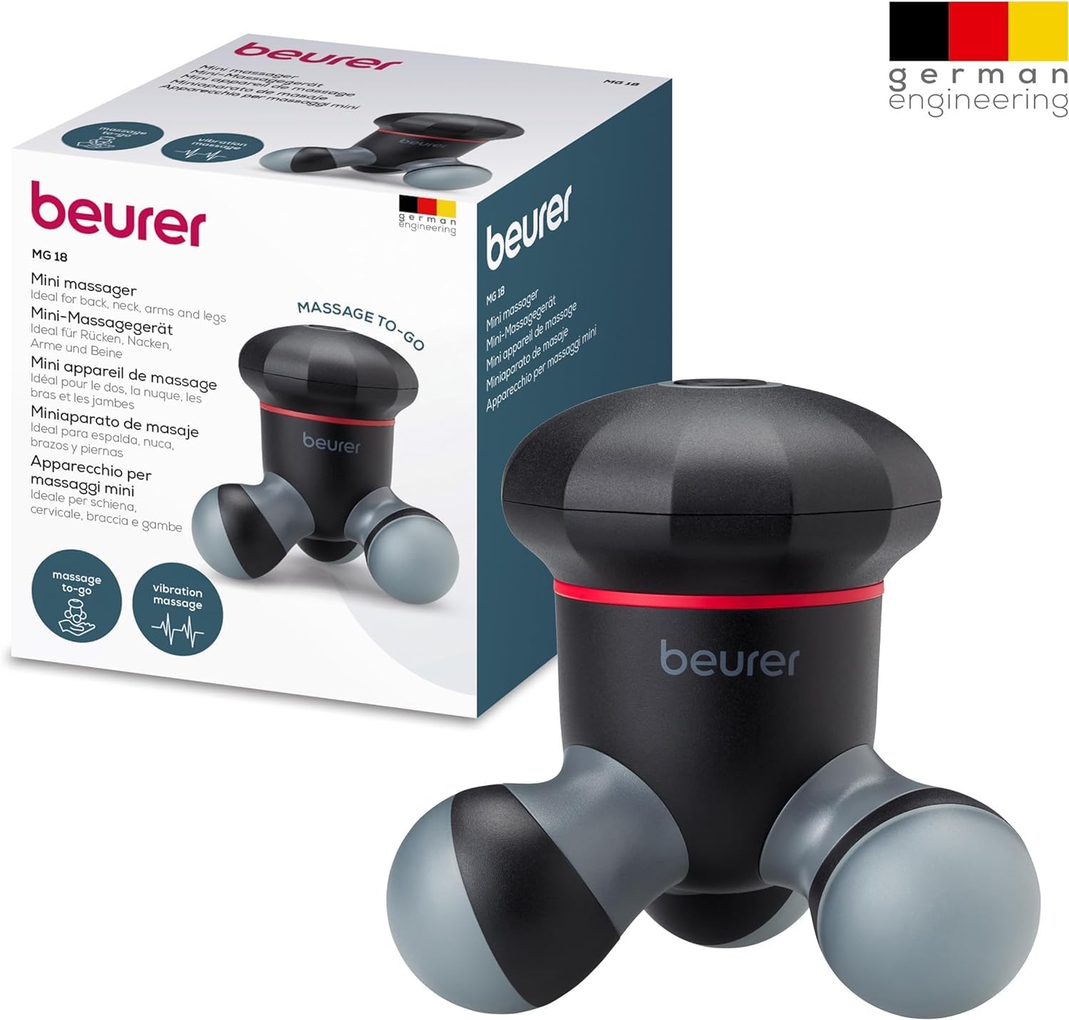 Beurer MG 18 Mini-Handmassagegerät, elektrisch, für sanftes Vibrationsmassagegerät, ideal für Rücken, Nacken, Arme und Beine, mit LED-Licht, tragbar, schwarz – Bild 5