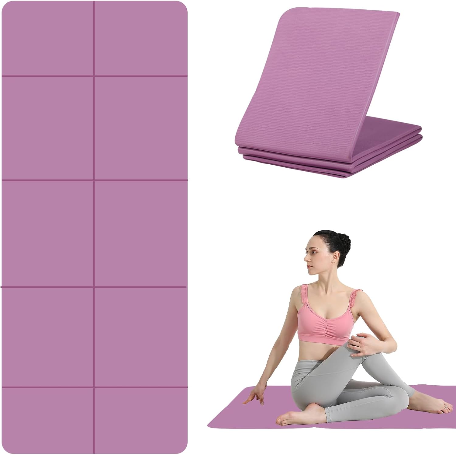 Faltbare Yogamatte, TPE-Übungs-Pilatesmatte, Yogamatte, Fitnessmatte, 183 x 61 cm, 5 mm dick, Sportmatte für Pilates, Gymnastik, Reisen und Sport
