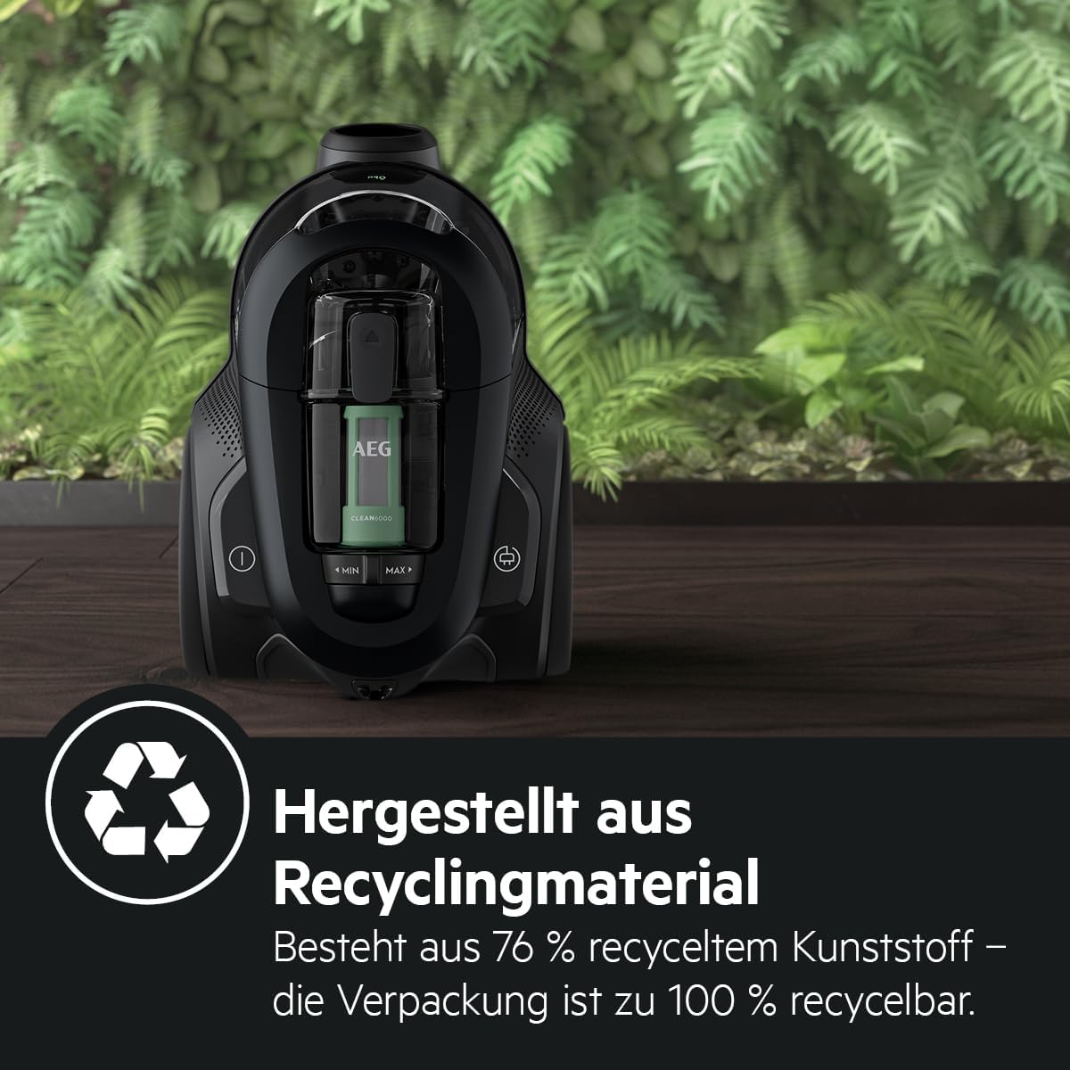 AEG Clean 6000 Eco Beutelloser Staubsauger, ETM-Testsieger, 60 % recyceltes Material, 550 W, Zusatzdüsen, Soft Wheels, 74 dB(A), 12 m Aktionsradius, 1,6 L Staubbehälter, Schwarz, AL61C2ÖKO – Bild 7
