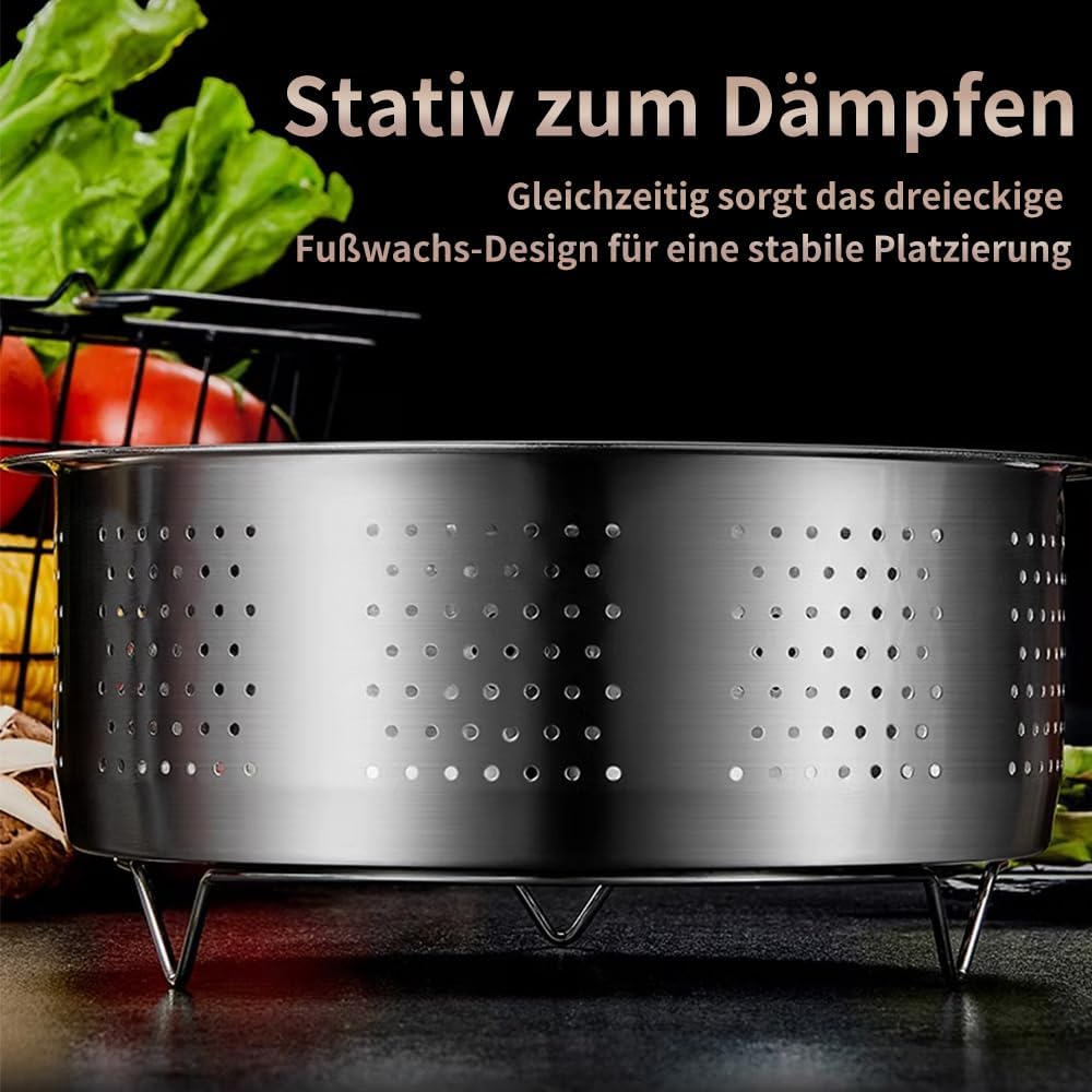 Dampfgareinsatz Edelstahl 304, Dampfgareinsatz für Topf, Dampfgareinsatz für Töpfe für Töpfe, Kochtöpfe, Schnellkochtopf, Dünsten von Gemüse, Früchten, Eiern (22 cm) – Bild 5