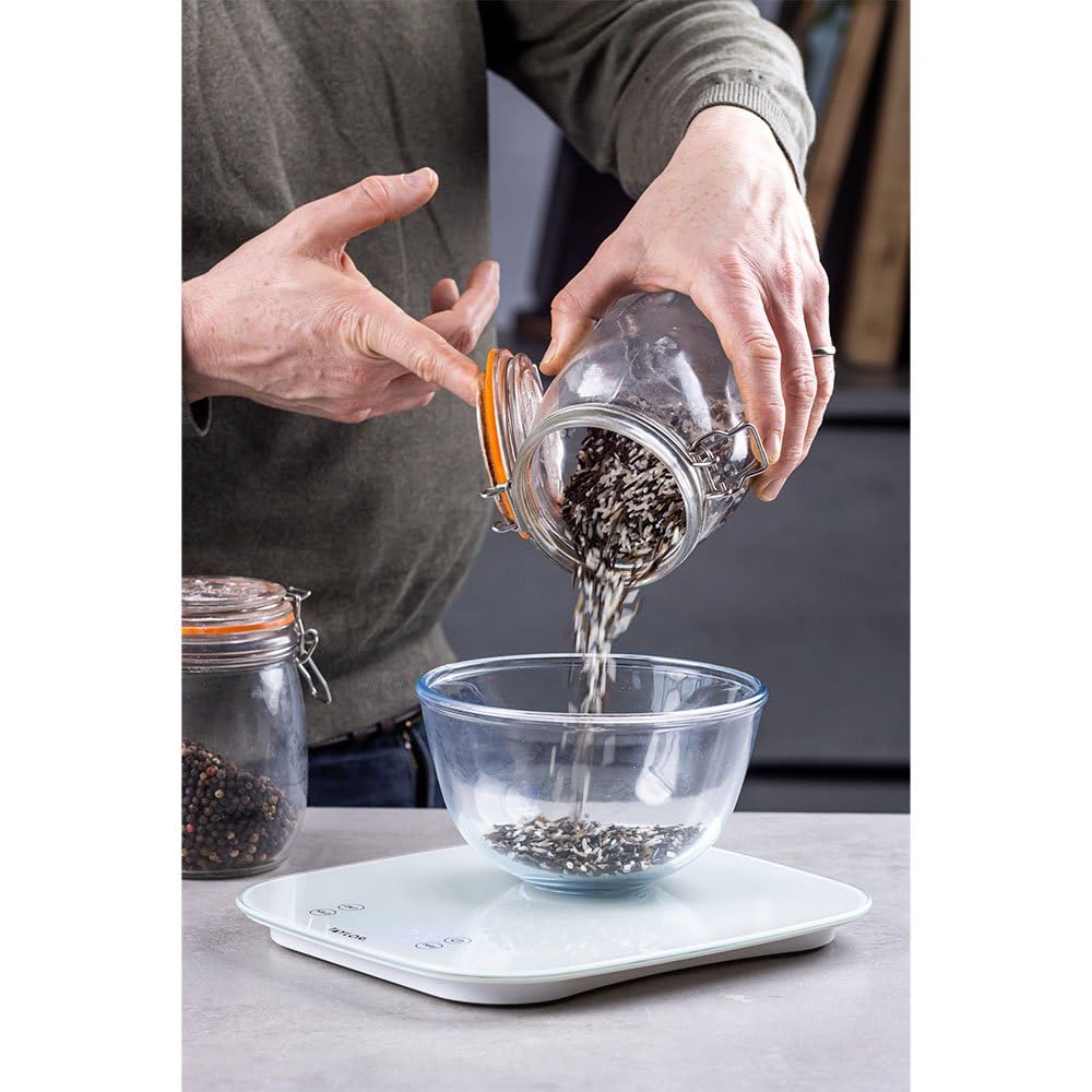 Digitale Küchenwaage Taylor Pro für Lebensmittel, kompakter professioneller Standard mit Präzisionsgenauigkeit, wasserdichtem Design und Tarafunktion, weißes Glas, Wiegekapazität 14 kg / 14 l – Bild 6