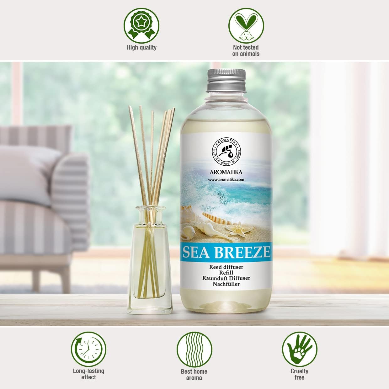 Raumduft-Nachfüllflasche Meeresbrise 500 ml – Raumduft Medium – Frischer und langanhaltender Duft – Nachfülldiffusor Meeresbrise – Lufterfrischer – Diffusor für Zuhause – Boutique – Aromatherapie – Bild 3