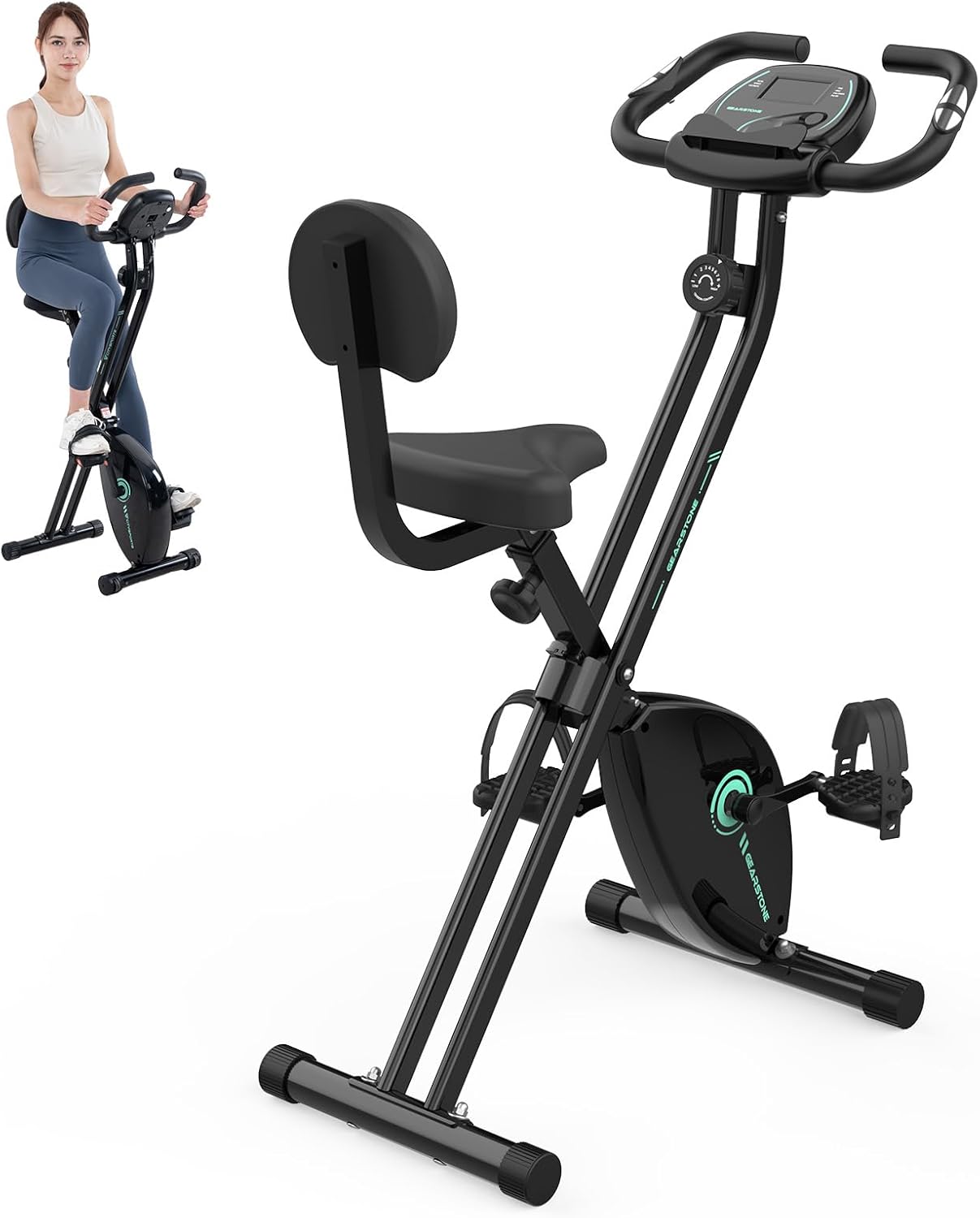 GEARSTONE faltbarer Heimtrainer, Fitnessfahrrad mit Magnetbremse, Ergometer-Fahrrad für zu Hause, leiser Indoor-Heimtrainer mit Pulsmessung