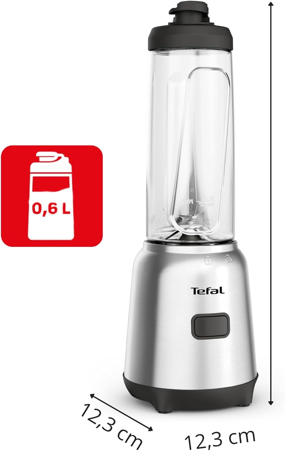 Tefal Mix and Move BL15FD Mini-Standmixer, 300 Watt, 2 Flaschen To-Go aus Premium-Tritan, kompaktes Design, leicht zu reinigen, abnehmbare Klingen, Ein-Knopf-Bedienung, Silber/Grau – Bild 4