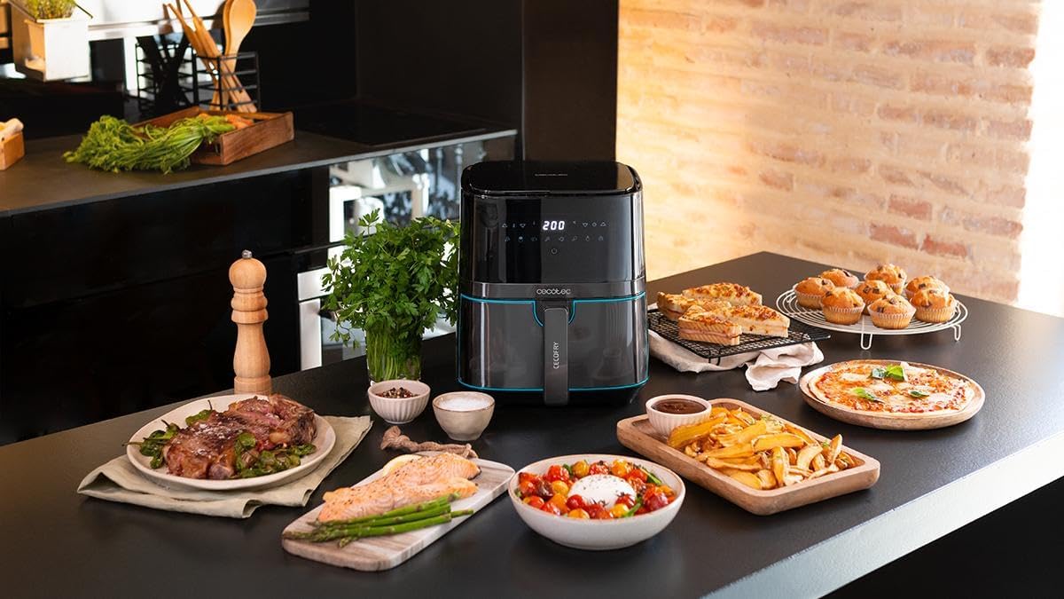 Cecotec Heißluftfritteuse 5,5 l Cecofry Full InoxBlack Pro 5500. 1700 W, ölfreie Fritteuse, Diät und Digital, Touchpad, Edelstahl-Finish, PerfectCook-Technologie, Thermostat, 8 Modi – Bild 5