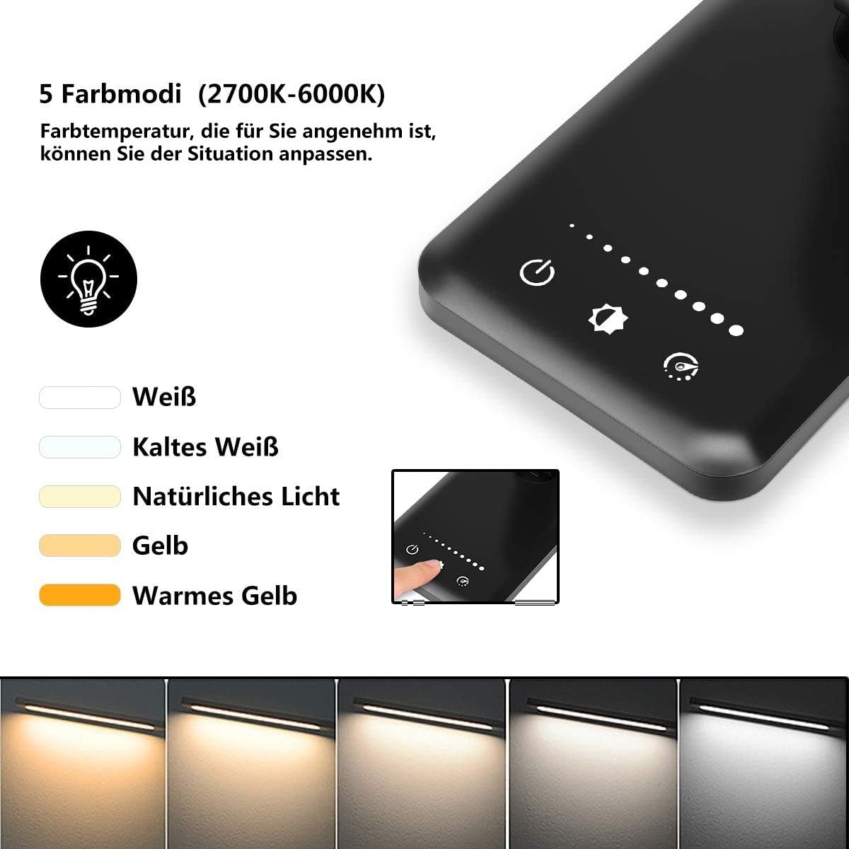 Dimmbare LED-Schreibtisch-Tisch- und Schreibtischlampe mit 5 Farben und 10 Helligkeitsstufen, augenfreundliche Nachttischlampe mit USB zum Aufladen von Smartphones, Lampe für Kinder – Bild 2