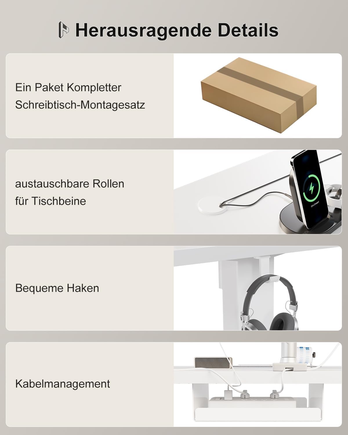 Homall höhenverstellbarer Schreibtisch 140 x 70 cm, elektrischer Schreibtisch mit vierteiliger Tischplatte, Computertisch mit Memory-Funktion, Stehpult – Bild 8