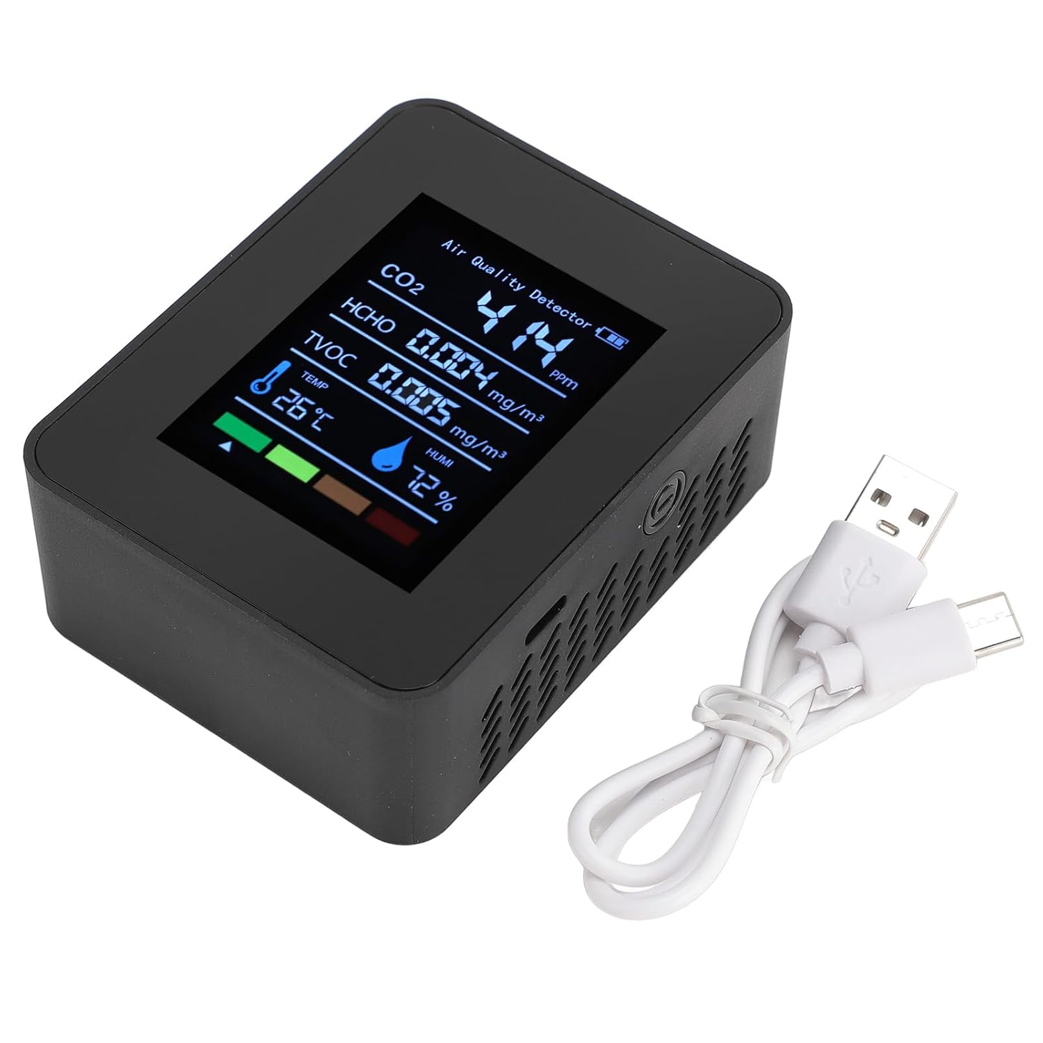 Luftqualitätsmonitor, 5-in-1-Messgerät für Raumluftqualität, CO2, TVOC, HCHO, Luftfeuchtigkeit, Temperatur, Echtzeitüberwachung, batteriebetrieben, für – Bild 9