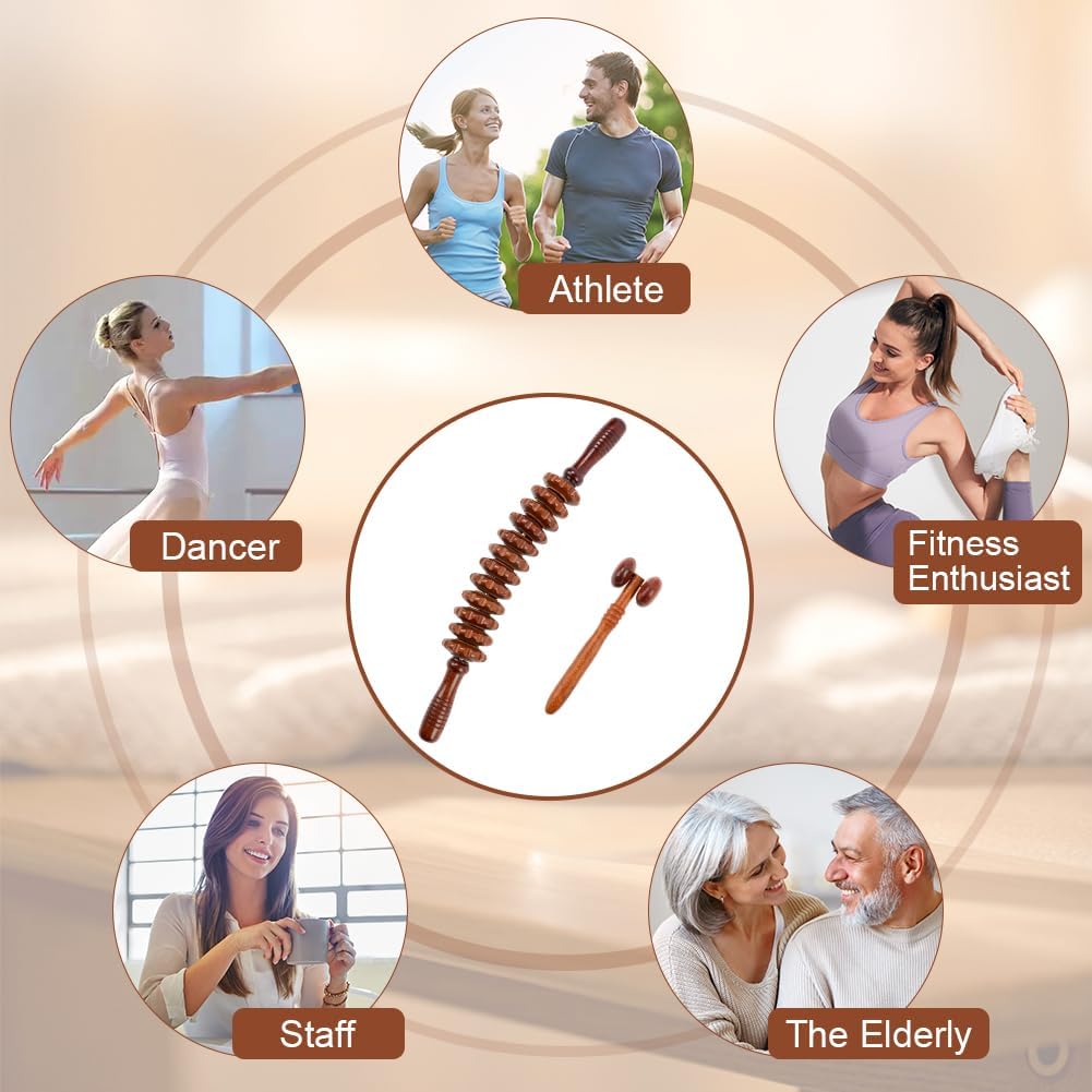 ACWOO Holz Faszienrolle, Holz Faszienrolle 2 Stück Massagerollen, Anti Cellulite Massagegerät, Massagerolle für Muskelentspannung, Körperformung, Gua Sha Massage – Bild 7