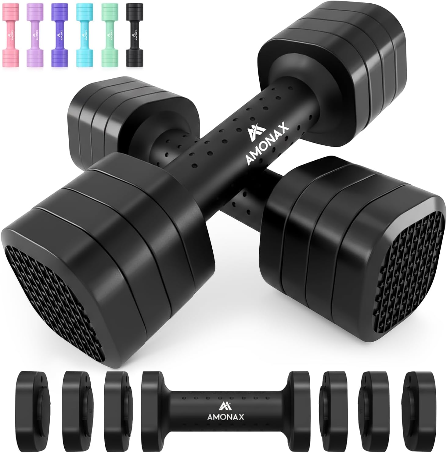 Amonax Verstellbare Hanteln, Hanteln Frauen Set, 1-5kg Kurzhanteln 2er Set, 4-in-1 Hantel Set für Frauen und Männer, Gewichte Hantel für Home Gym, Krafttraining Zuhause