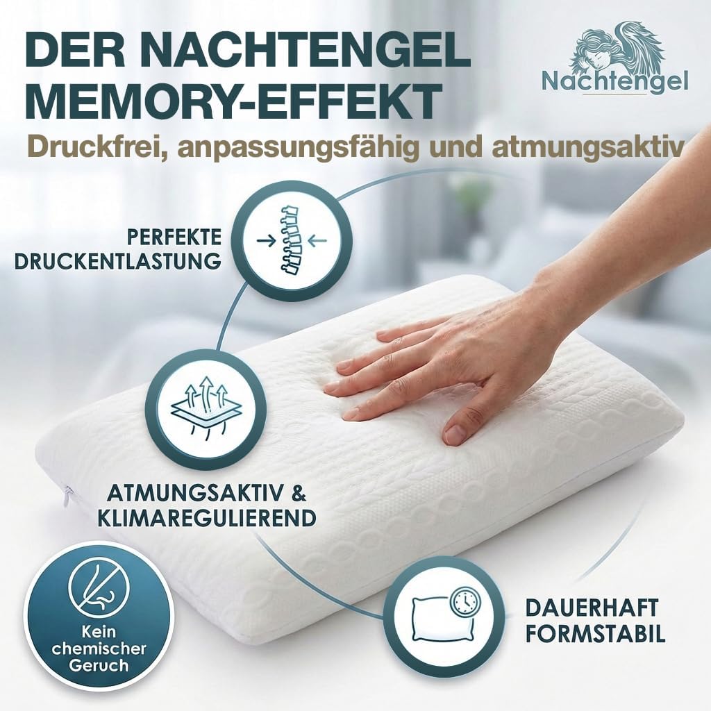 Ergonomisches Memory-Schaum-Kissen 40 x 60 cm mit Nackenstütze – orthopädisches Kissen, Nackenkissen, Rücken-, Bauch- und Seitenschläferkissen, Schlafkissen, weiß, Öko-Tex, 12 cm Höhe – Bild 6