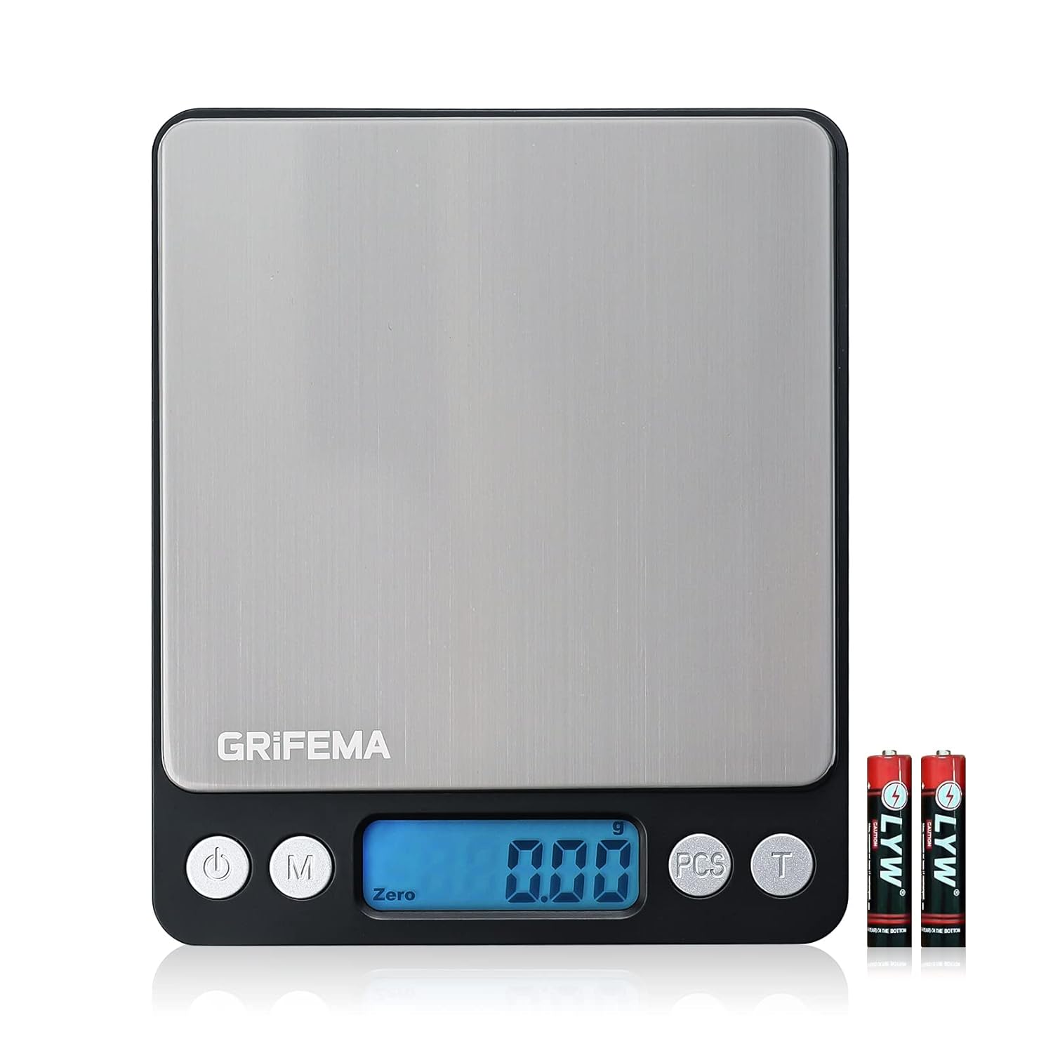 GRIFEMA Professionelle digitale Küchenwaage (hohe Präzision 0,05 g – 500 g) – Präzisionswaage mit LCD-Display und 2 Batterien, Briefwaage, automatische Speicherung und Tara, Küchenwaage klein mit 6 Maßeinheiten