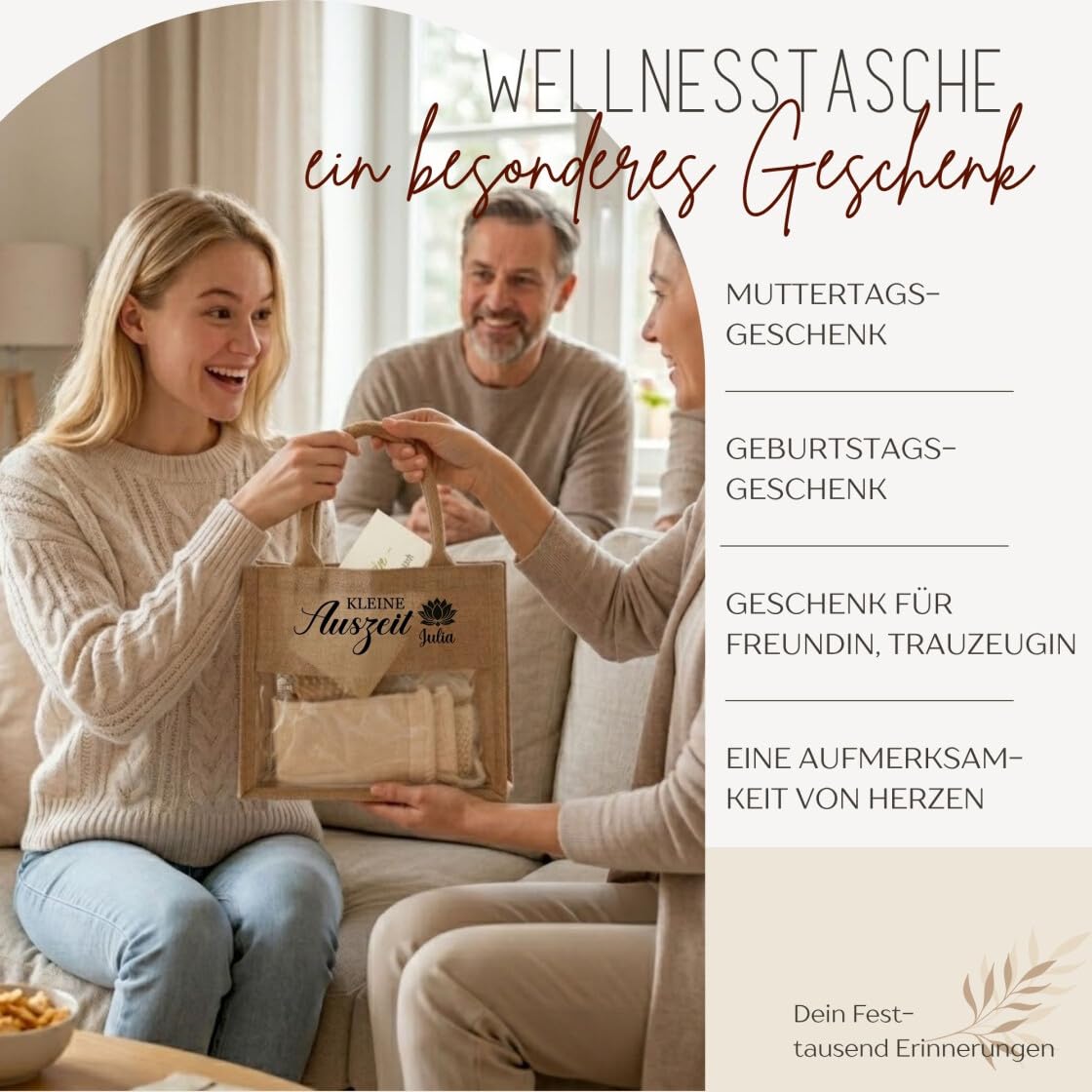 Personalisiertes Wellness Geschenkset für Frauen, Komplett Wellnessbox inkl. Inhalt, Wellnesstasche kleine Auszeit mit Namen, Geschenk Gutschein Verpackung Mama Freundin Kollegin – Bild 5