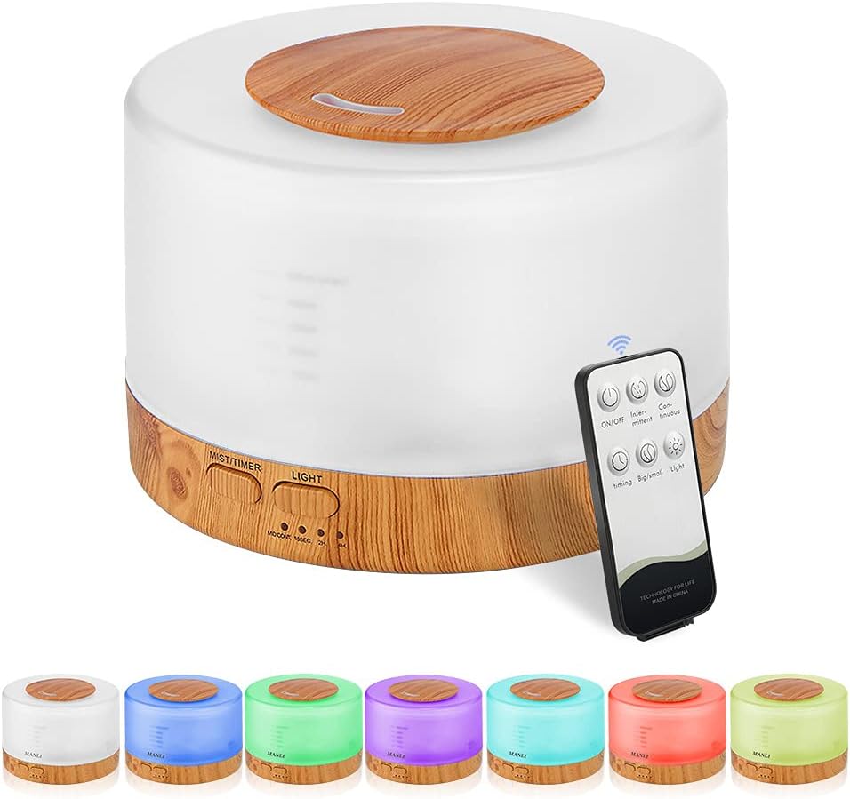 500 ml Aromadiffusor für ätherische Öle, Luftbefeuchter + Timer, Aromatherapie-Öldiffusor, 7 LED-Farben, Fernbedienung, Ultraschall-Diffusor für ätherische Öle, leiser Luftbefeuchter für Schlafzimmer, Yoga, Salon – Bild 8
