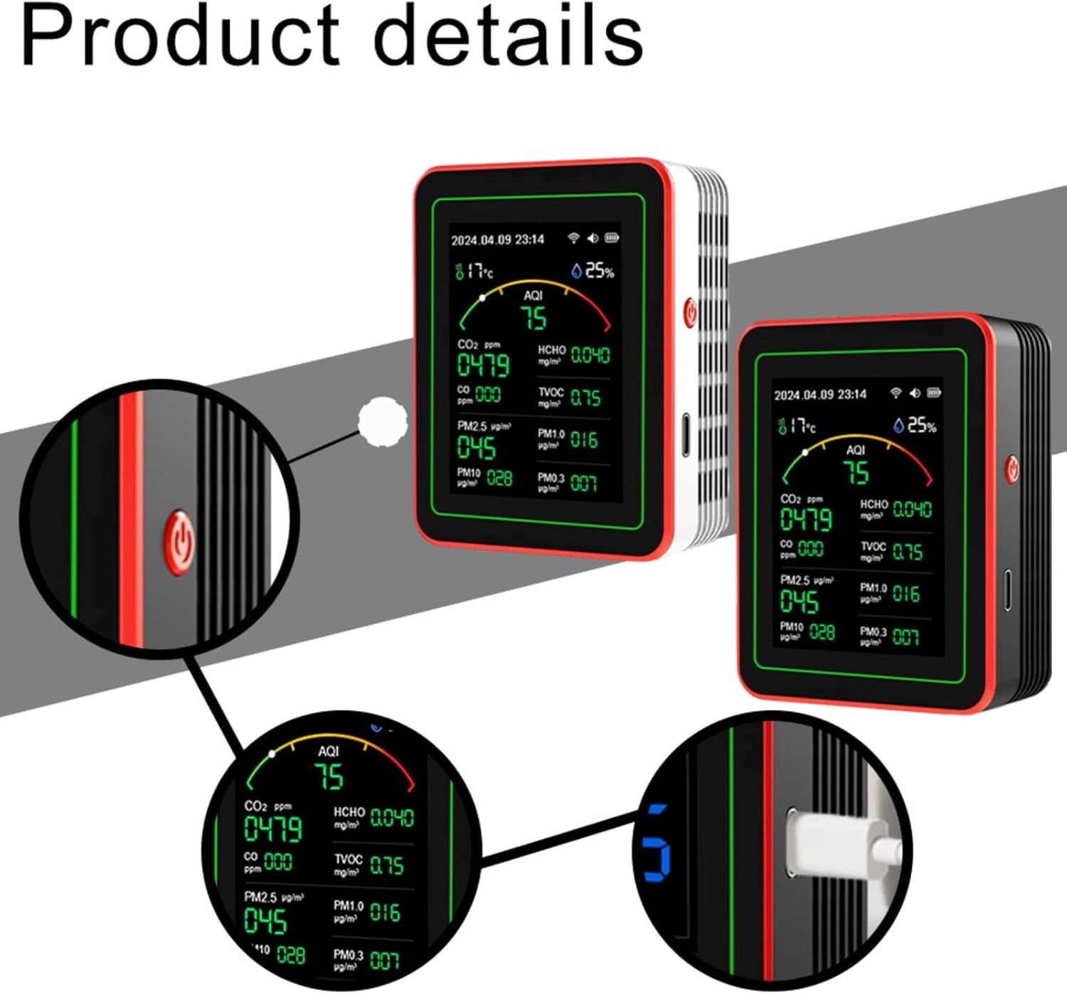 Luftqualitätsmonitor, 15-in-1-Tester, Echtzeit-AQI-Detektor, HCHO-Messgerät, PM2,5-Sensor, für Zuhause und Büro (weiß) – Bild 3