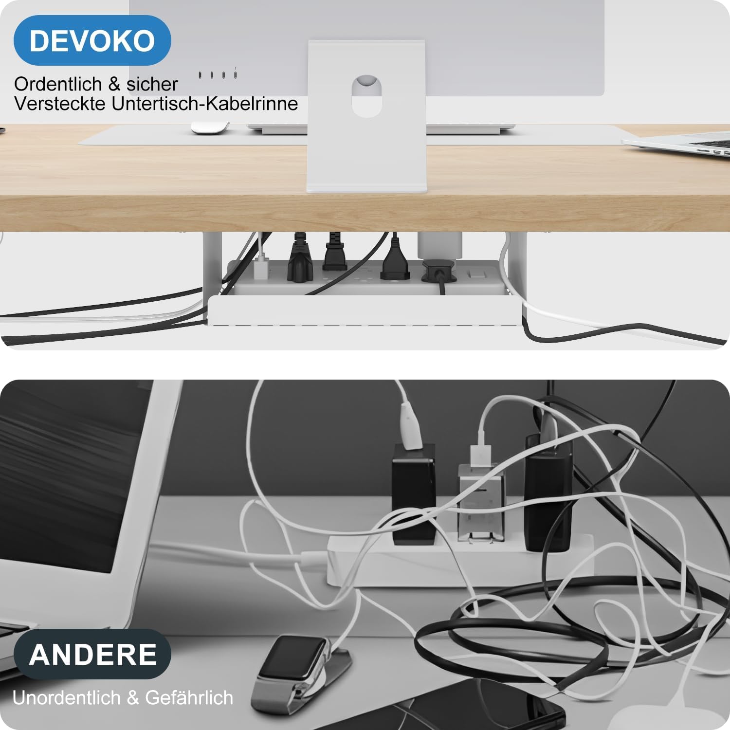 Devoko Höhenverstellbarer Schreibtisch mit 2 Motoren, 25 mm einteilige Tischplatte, 160 x 80 cm, mobiler elektrischer Computertisch mit Kabelmanagement, Eiche, perfekte Ergonomie für Ihr Büro – Bild 7