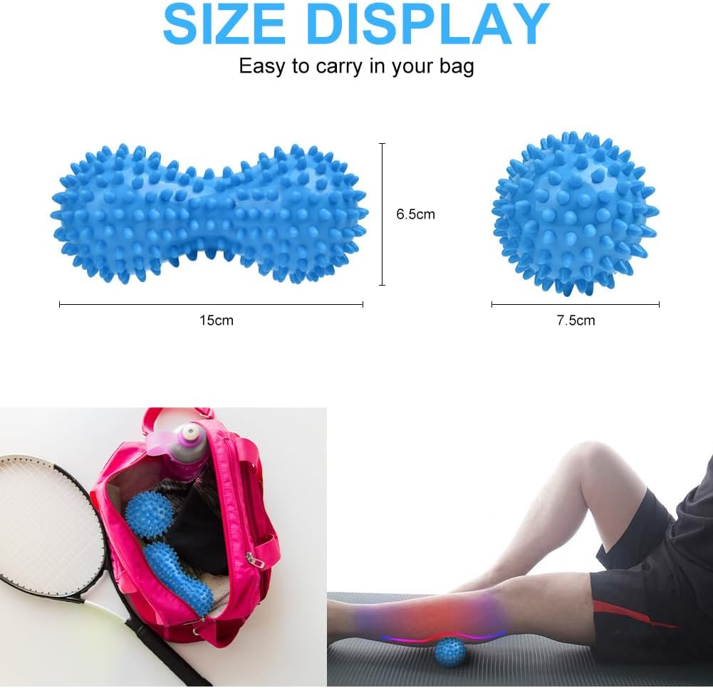 URAQT Faszienball, 2er Set kleine Igelbälle hart, Faszienmassageball mit Noppen, Massagebälle zur Behandlung von Muskelverspannungen, Igelbälle, Massageball für Füße, Rücken, Nacken, Hände (Blau) – Bild 3