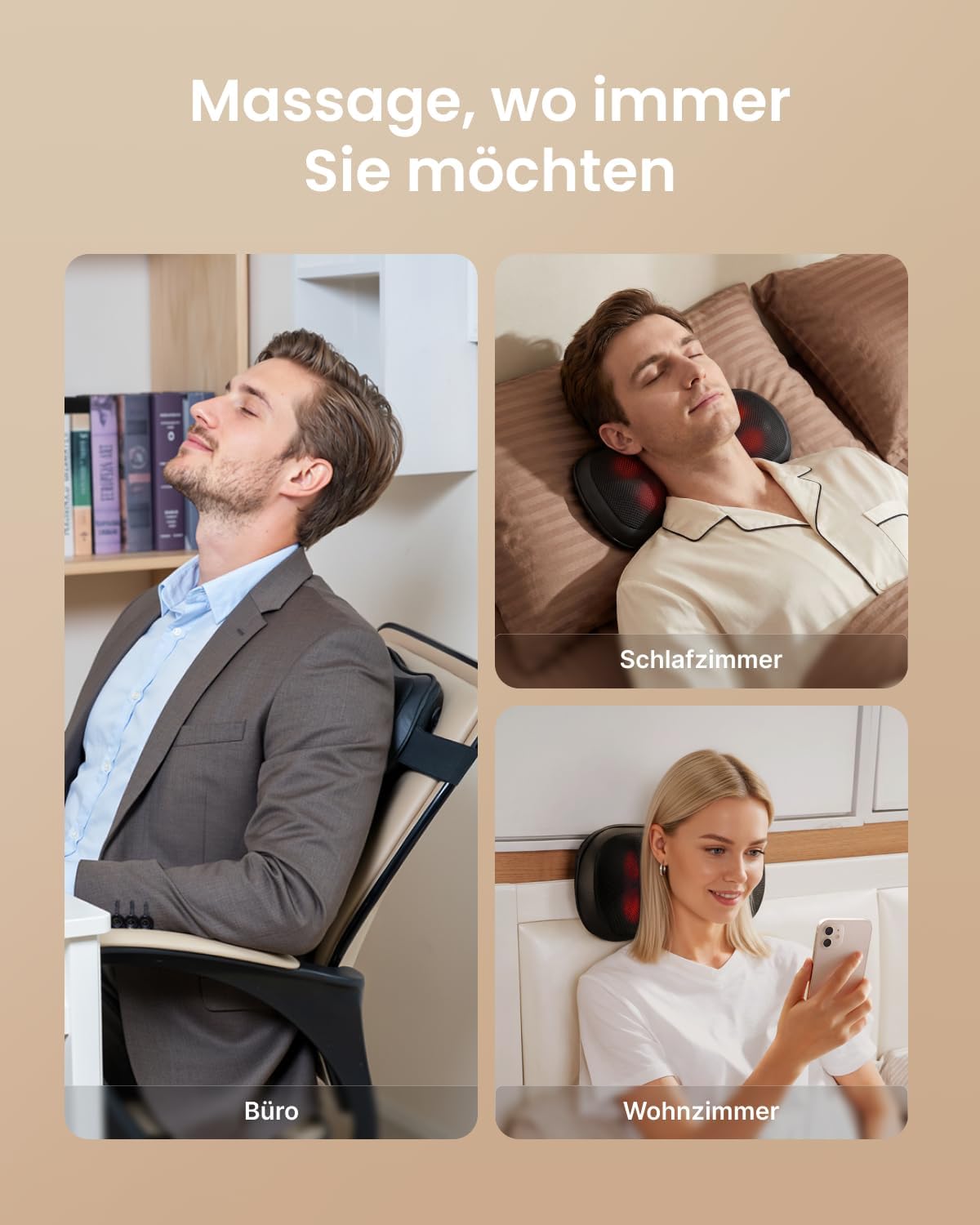 RENPHO Shiatsu-Massagegerät, Massagekissen mit Wärmefunktion, Rückenmassagegerät mit 3 Geschwindigkeiten, 4D-Nackenmassagegerät mit Tiefenknetmassage, Geschenke für Frauen, Männer – Bild 5