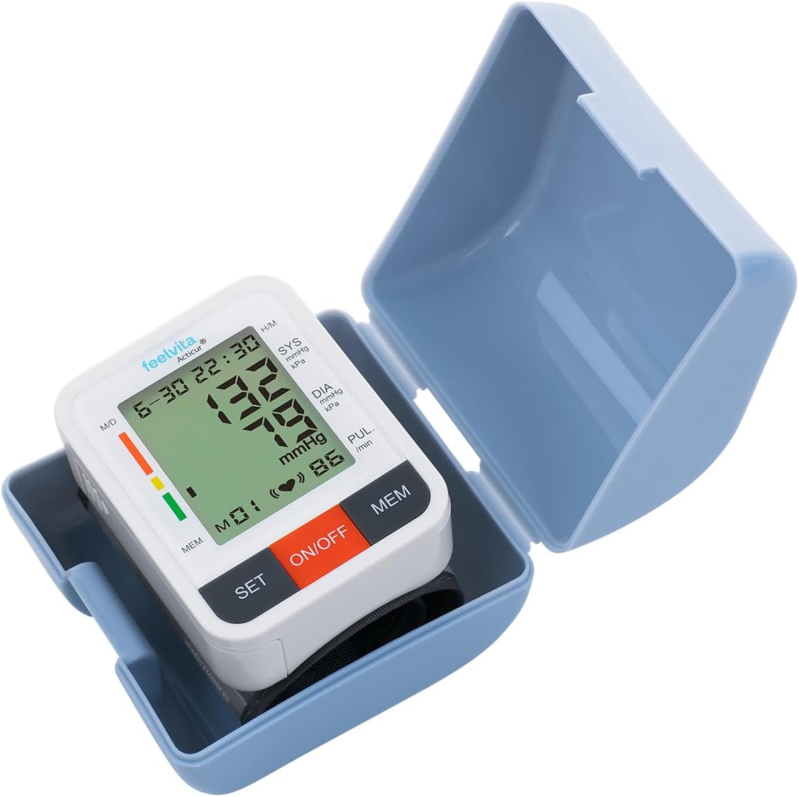 Genius Feelvita Acticur Blutdruckmessgerät Handgelenk, vollautomatisch, großes LCD-Display, Arrhythmie-Erkennung, Risikoanzeige, Ein-Knopf-Bedienung, 90 Speicherplätze, genaue Messung, Pulsmessung – Bild 2
