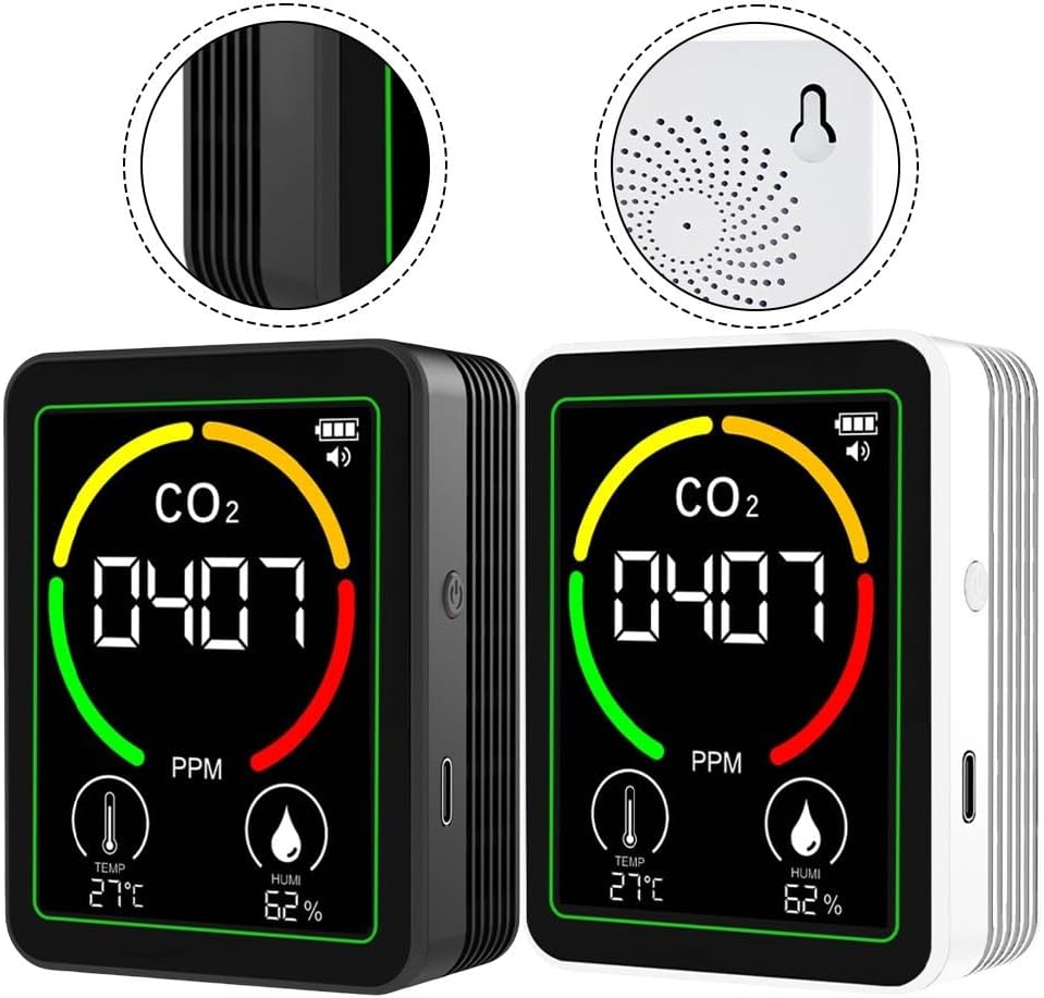 Luftqualitätsmonitor für den Innenbereich, mit Kohlendioxid-Detektor, Temperatur- und Feuchtigkeitssensor, Monitor, für tragbares Büro-Luftqualität, Innenbereich, Weiß – Bild 6