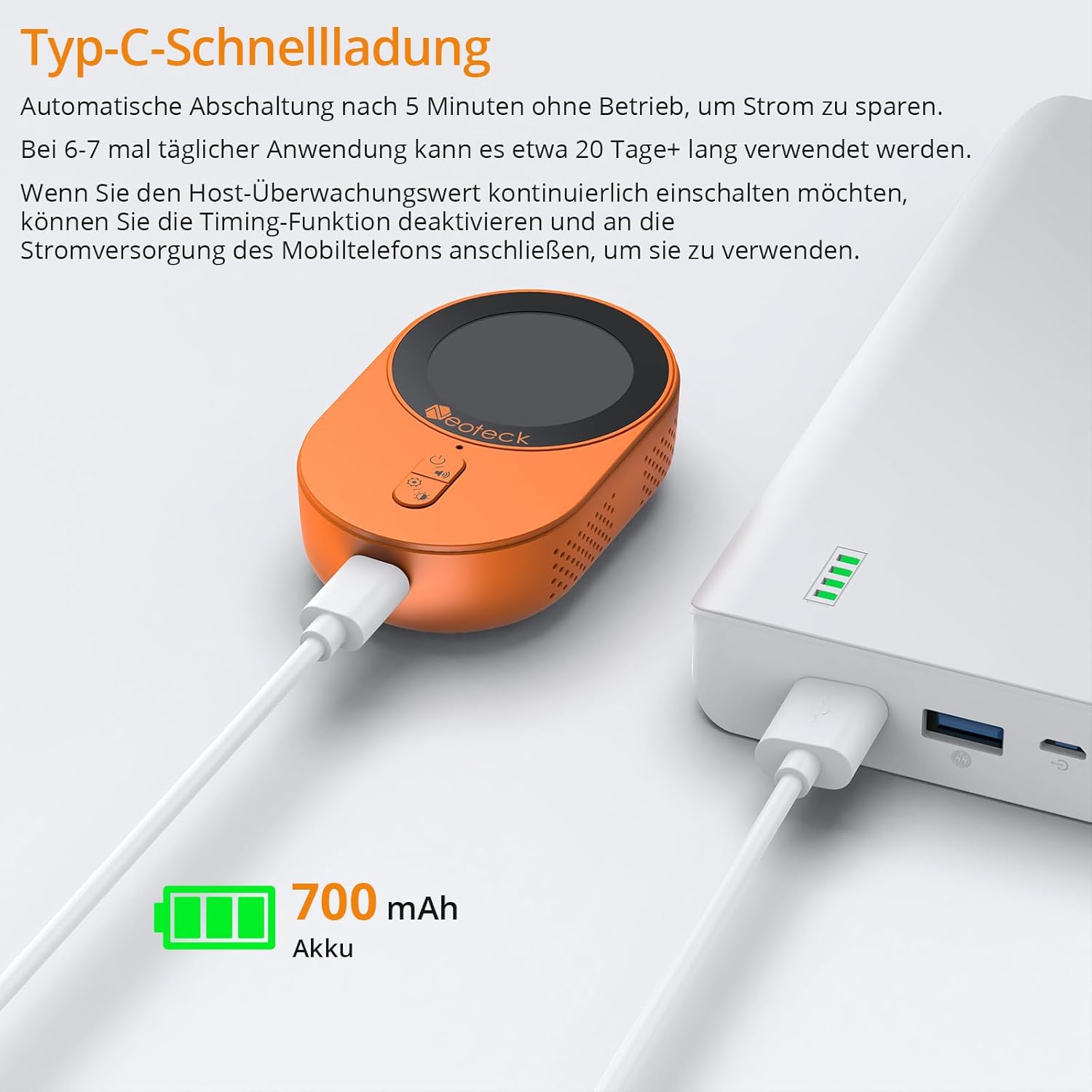 Neoteck Tragbarer CO2-Detektor, Mini-Kohlendioxidsensor mit akustischem und optischem Alarm, wiederaufladbarer 2-in-1-CO2-Monitor 0–5000 PPM für Camping, Abenteuer, Zuhause, Hotel – Bild 5