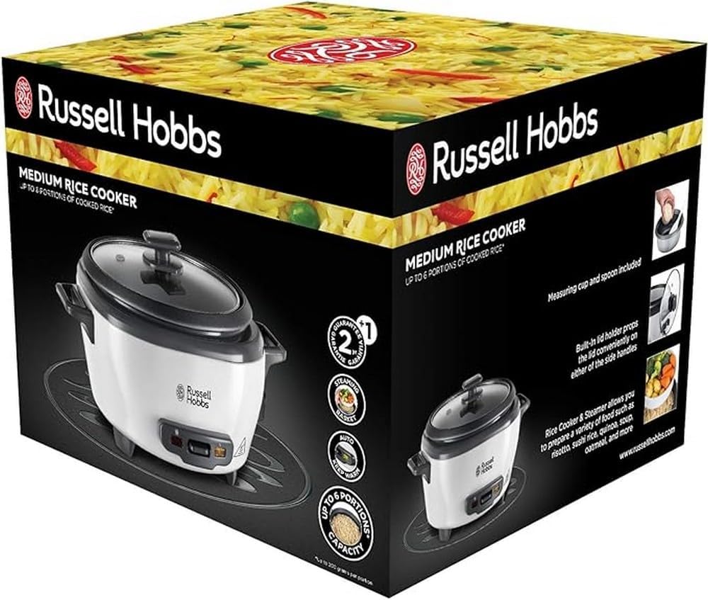 Russell Hobbs Reiskocher klein 0,8l (inkl. Dampfgareinsatz, Warmhaltefunktion, antihaftbeschichteter Kochtopf, Reislöffel & Messbecher) Schongarer für Gemüse & Fisch 27030-56 – Bild 3