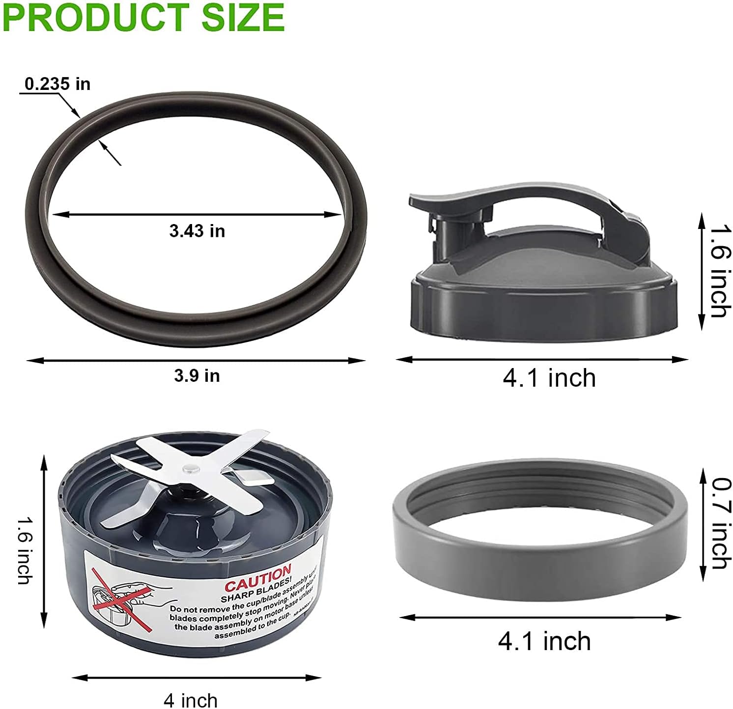 14-teilige Mixer-Ersatzteile, Absaugklinge und Becher für die NutriBullet 600w- und 900w-Serie, einschließlich Stoßdämpfer und Getriebe (1 Messer + 3 Becher + 1 Deckel) – Bild 3