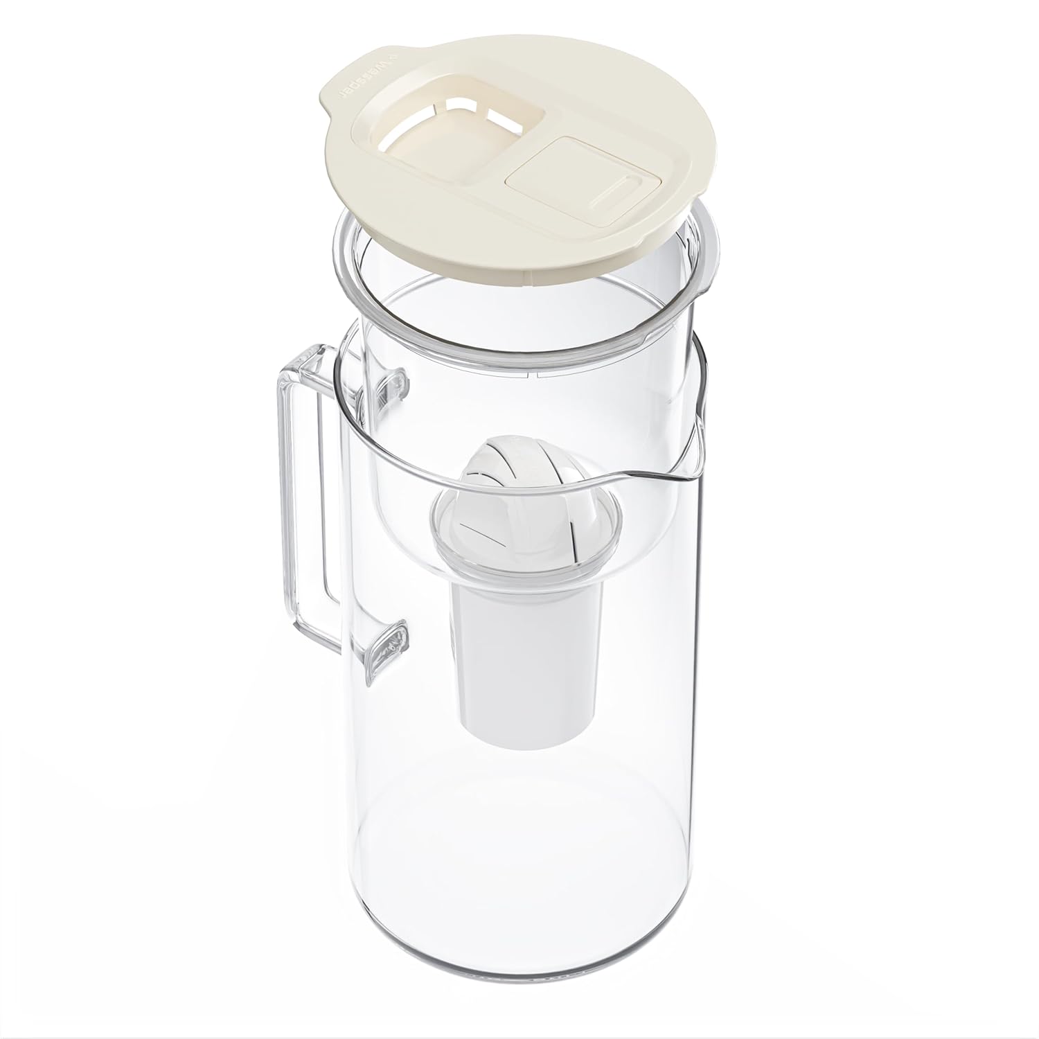 Wessper Glas-Wasserfilterkanne mit Wasserfilterkartuschen für Trinkwasser 2 L, Glaskanne mit intelligentem Filterzähler, Set inklusive 1 x Filter mit Aktivkohle Beige – Bild 2