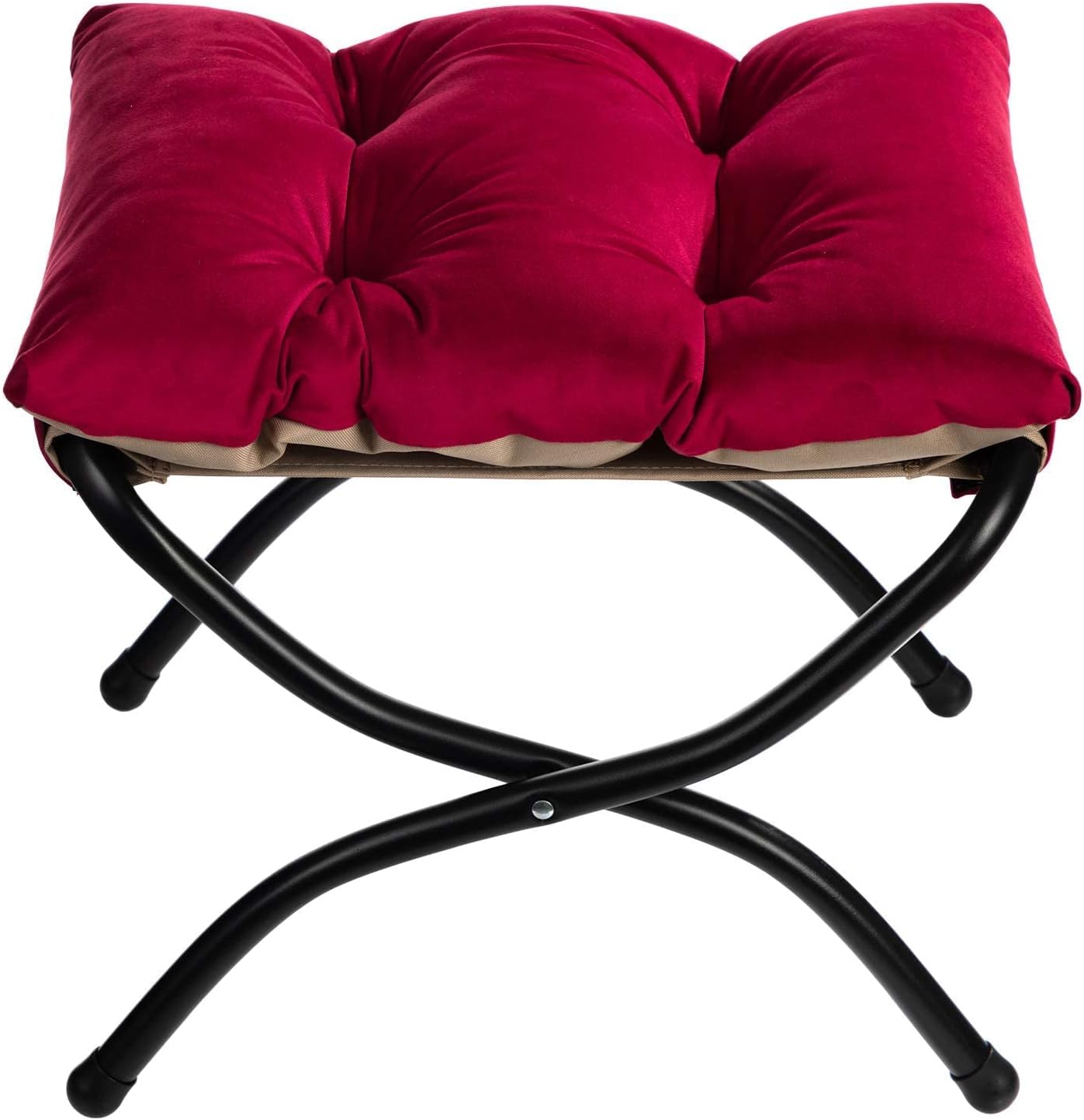 HollyHOME Fußhocker, klappbar, Fußstütze, Fußstütze, faltbarer Hocker mit Metallbeinen, Fußhocker mit abnehmbarem, gepolstertem Sitz, Samt, Rot