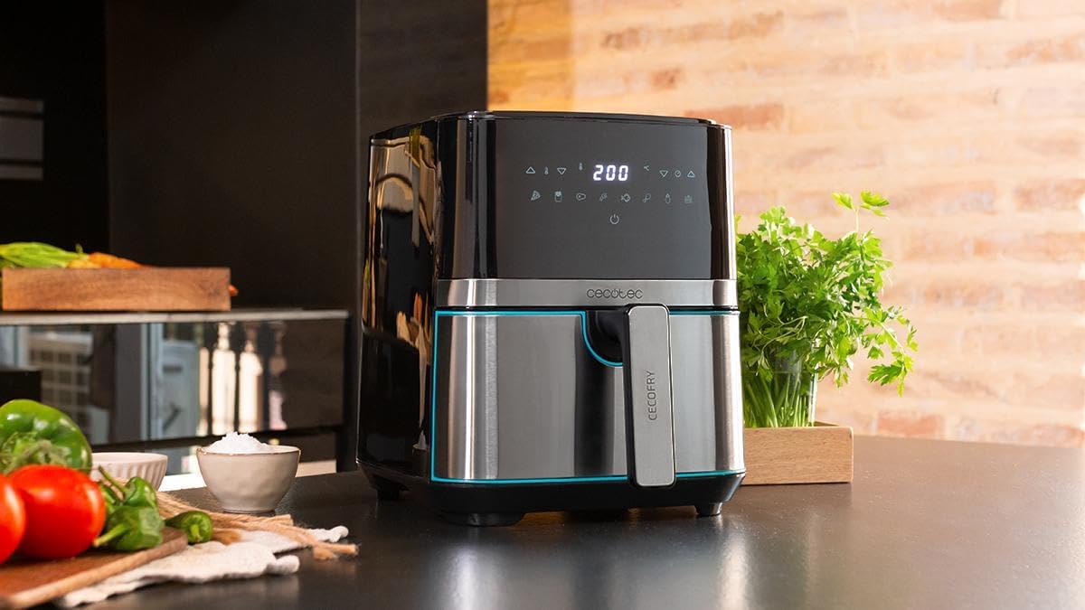 Cecotec Heißluftfritteuse 5,5 l Cecofry Full InoxBlack Pro 5500. 1700 W, ölfreie Fritteuse, Diät und Digital, Touchpad, Edelstahl-Finish, PerfectCook-Technologie, Thermostat, 8 Modi – Bild 4